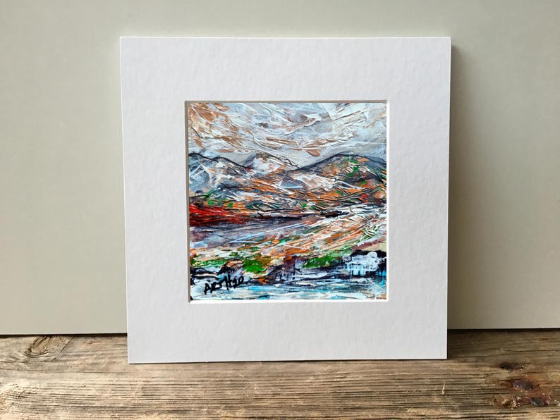 Teal and Earthy Mountain Abstract — art on the wall, room interior preview 3