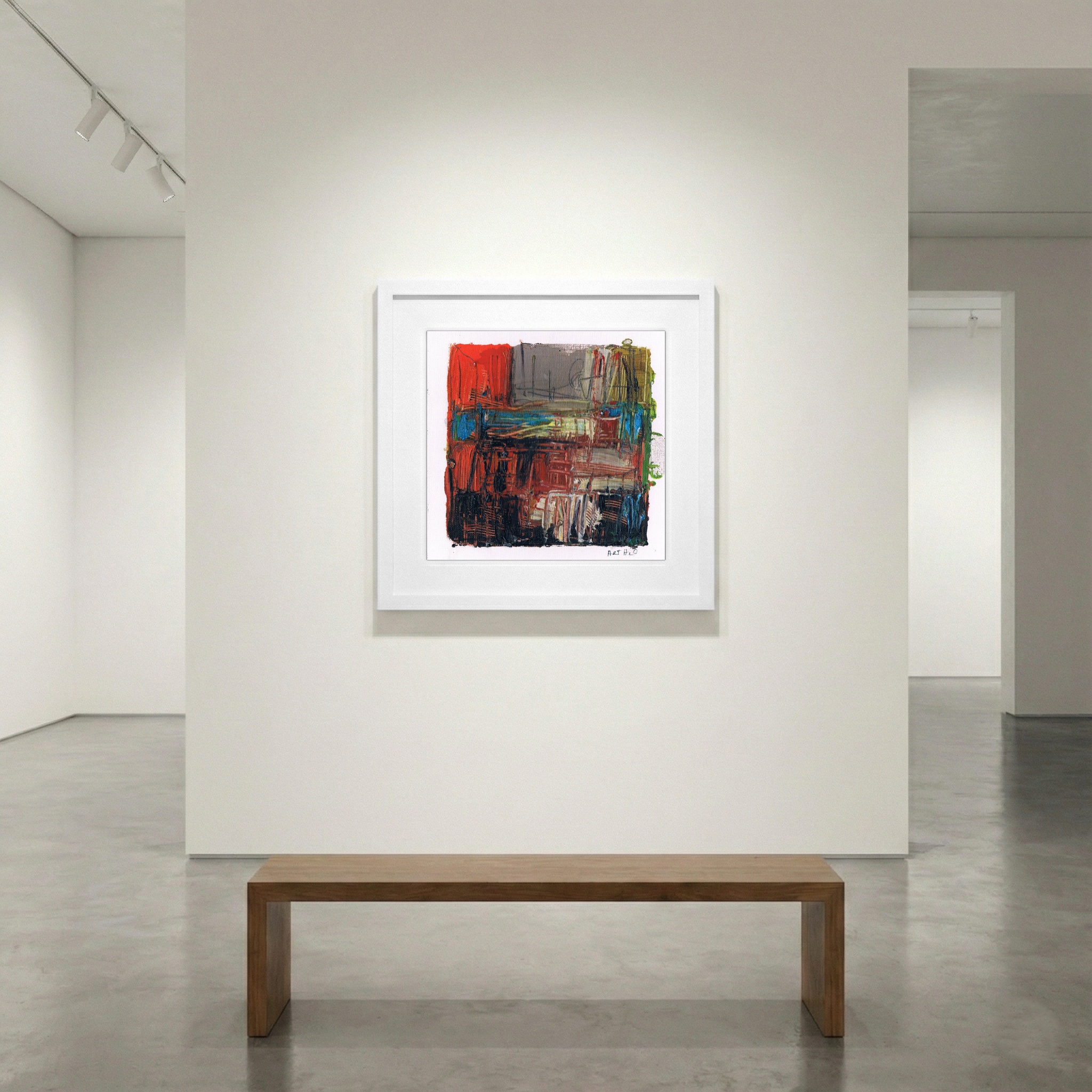 Textured Figure in Red and Yellow — art on the wall, room interior preview 1