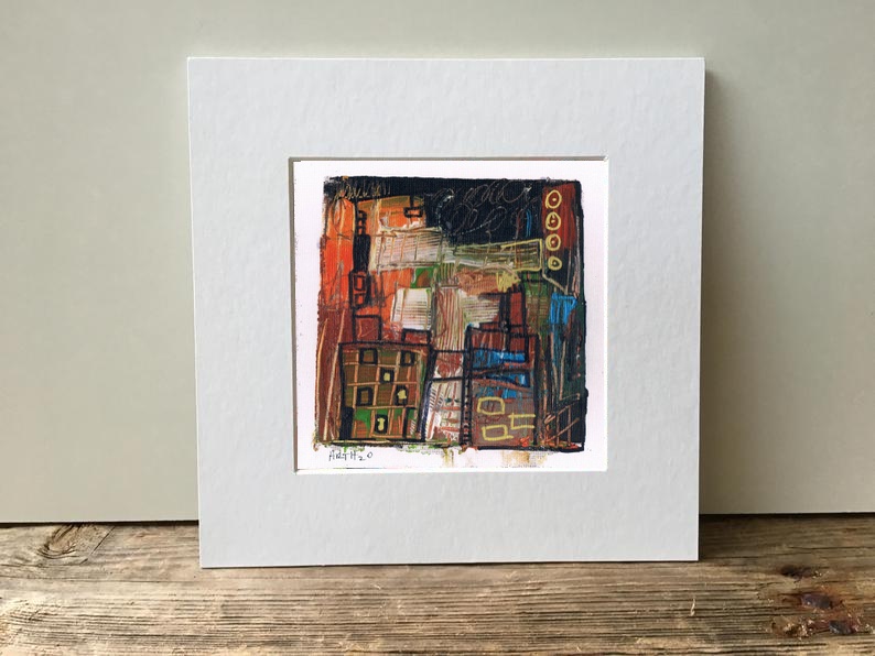 Orange and Green Urban Abstract — art on the wall, room interior preview 3