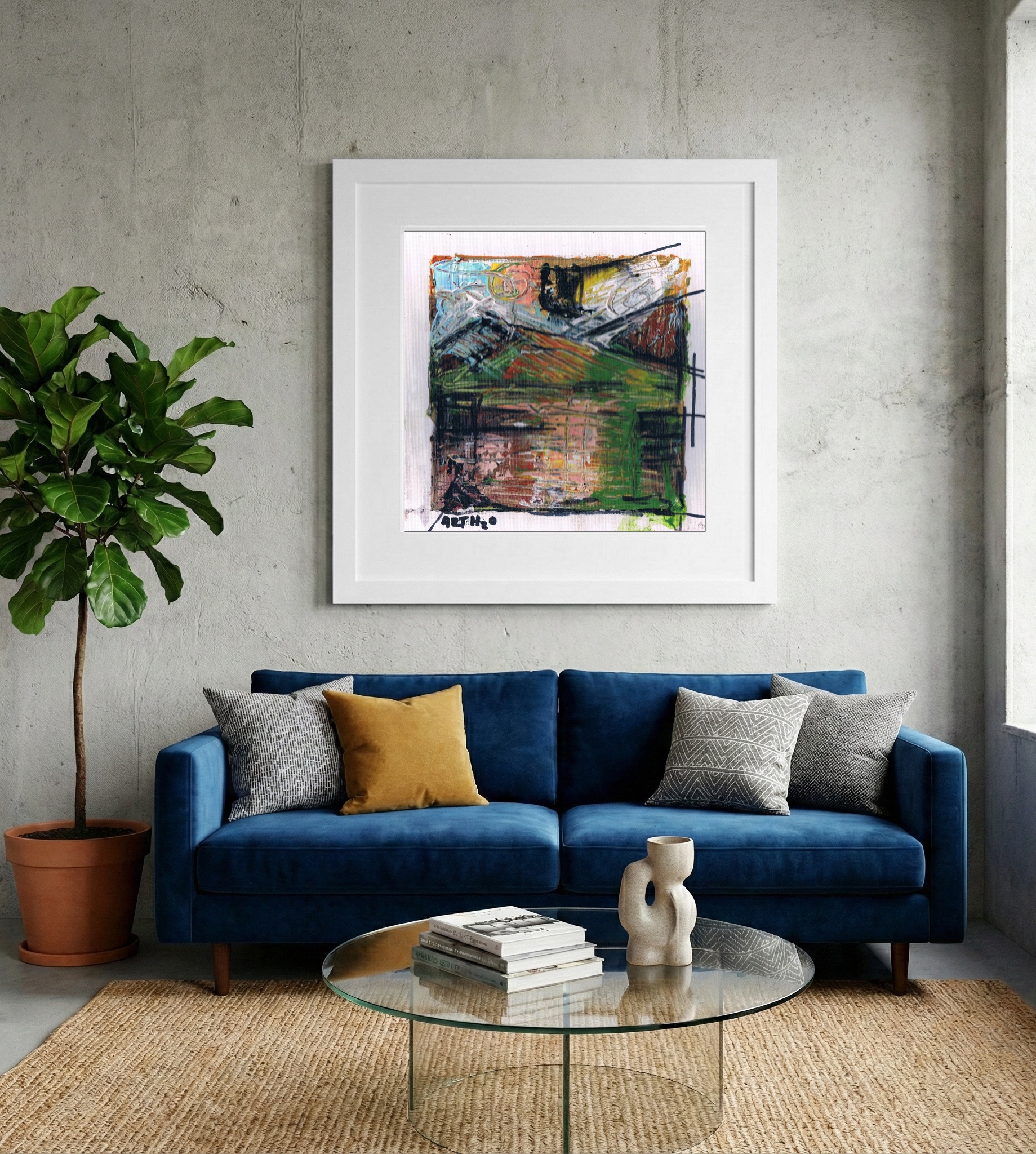 Green and Pink Sunset Marsh Scene — art on the wall, room interior preview 2
