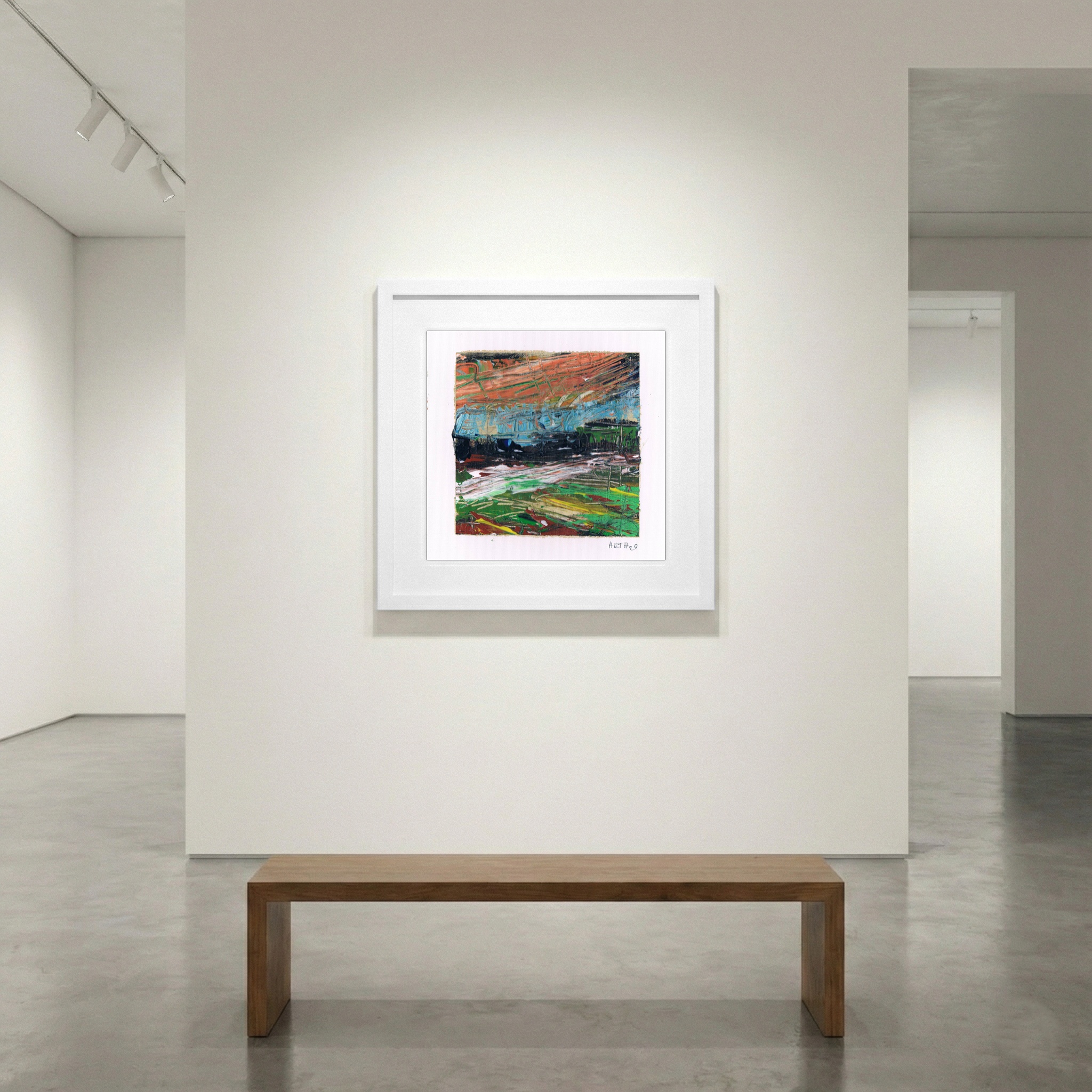 Ochre and Cerulean Bog Landscape — art on the wall, room interior preview 1