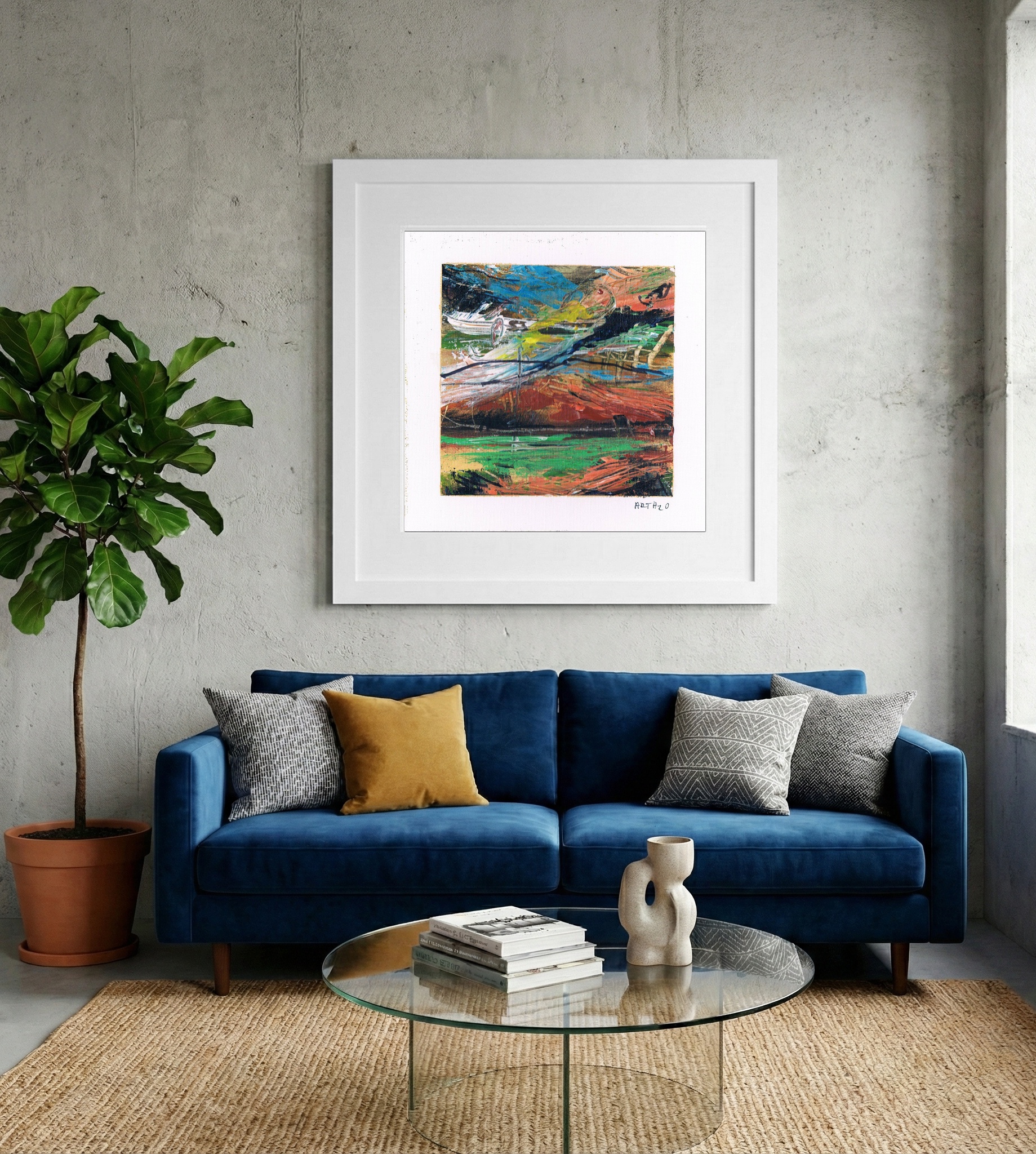 Backyard Horizon in Blue and Green — art on the wall, room interior preview 2