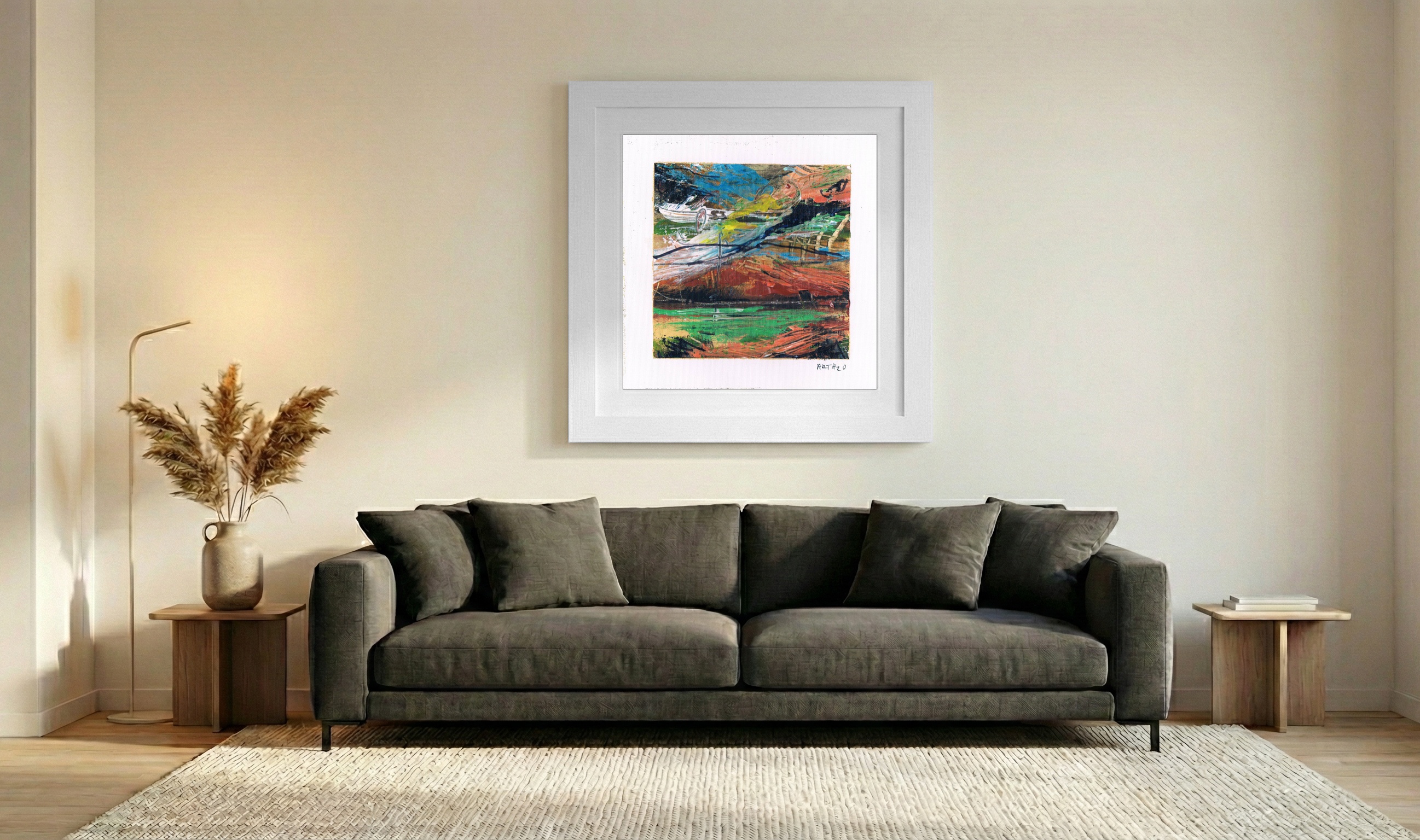 Backyard Horizon in Blue and Green — art on the wall, room interior preview 3