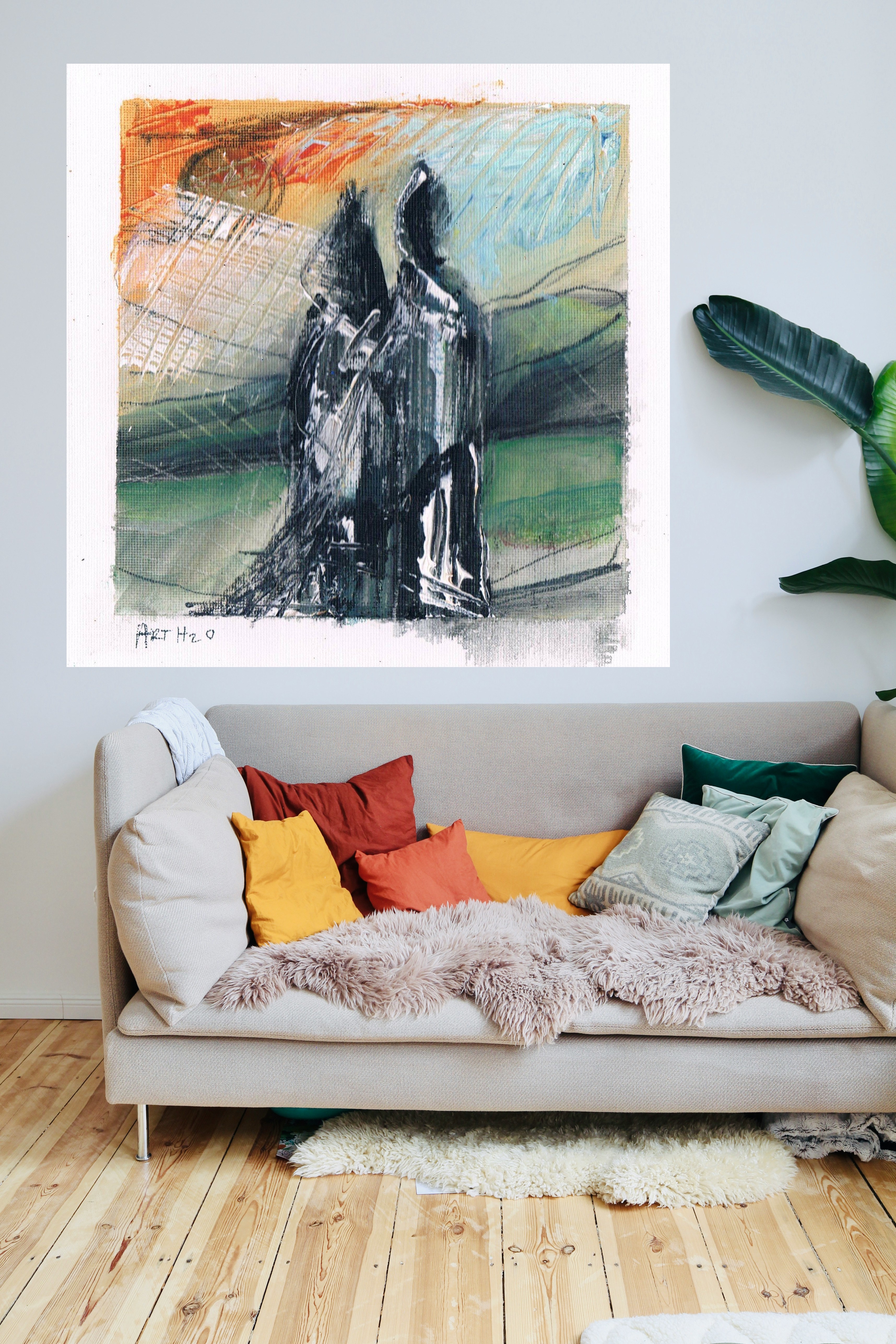 Slate and Coast Love Embrace — art on the wall, room interior preview 1