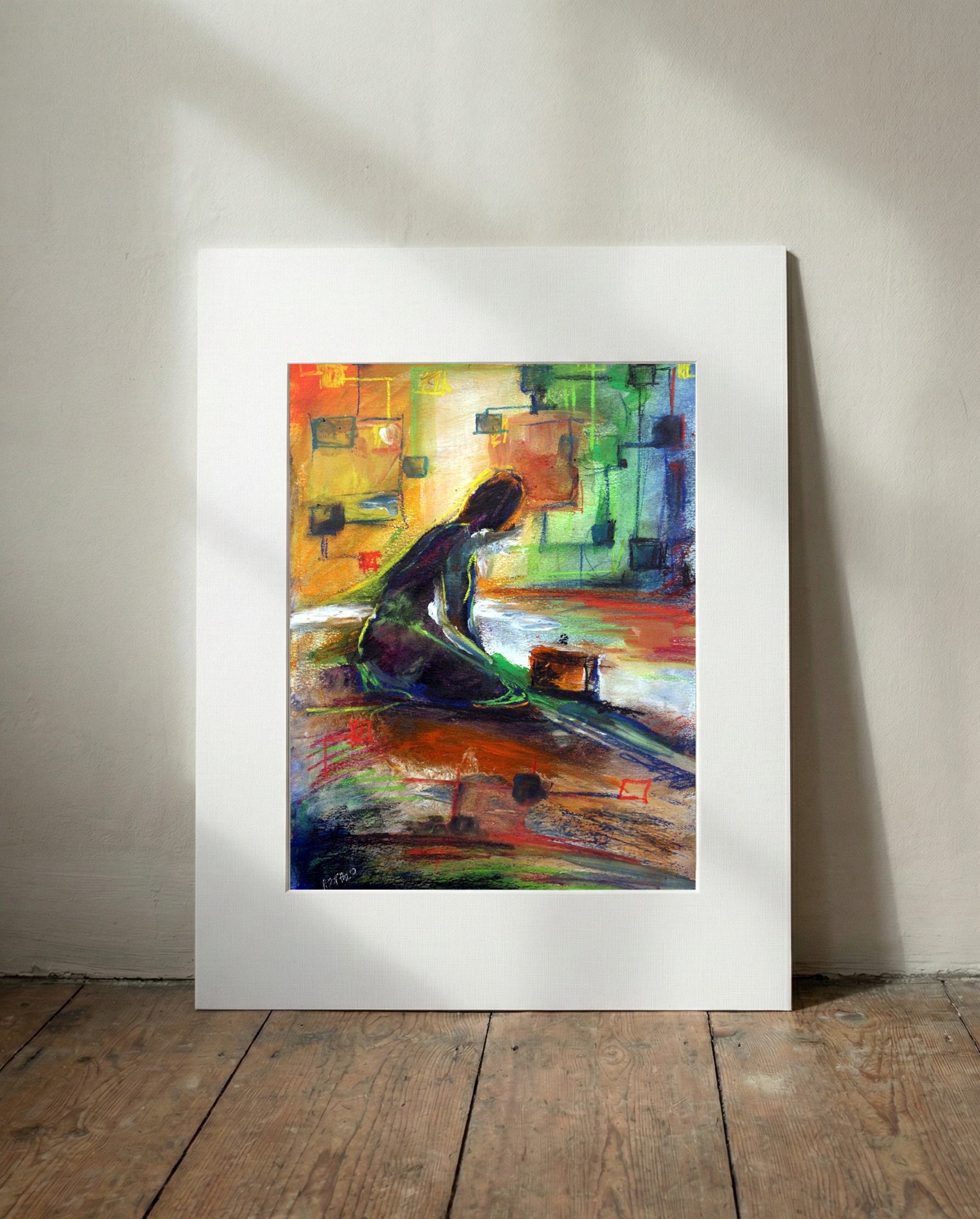 Dark Contemplation in Digital Green — art on the wall, room interior preview 2