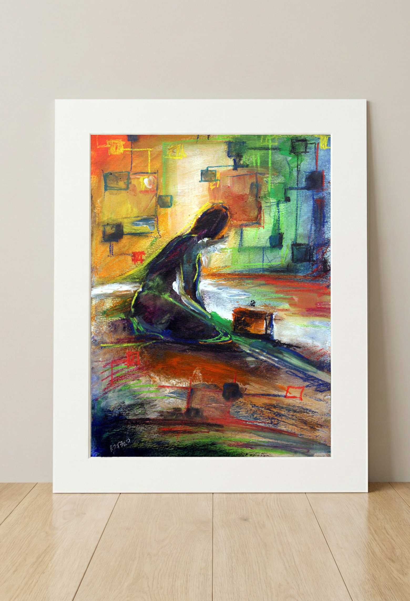 Dark Contemplation in Digital Green — art on the wall, room interior preview 3