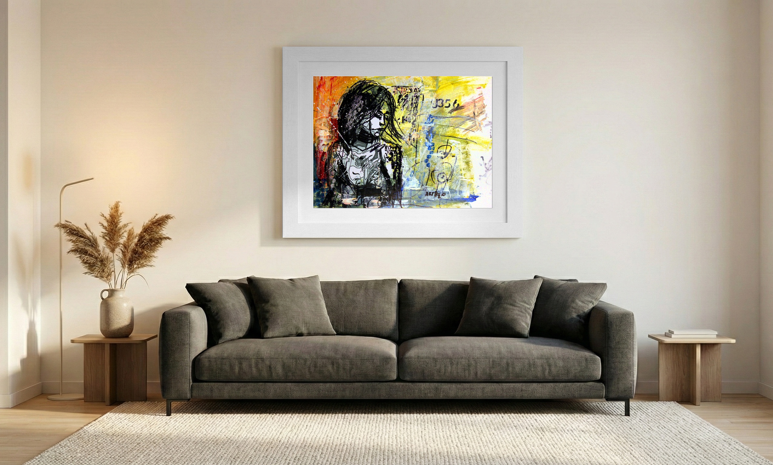 Gold and Black Yakuza Portrait — art on the wall, room interior preview 1
