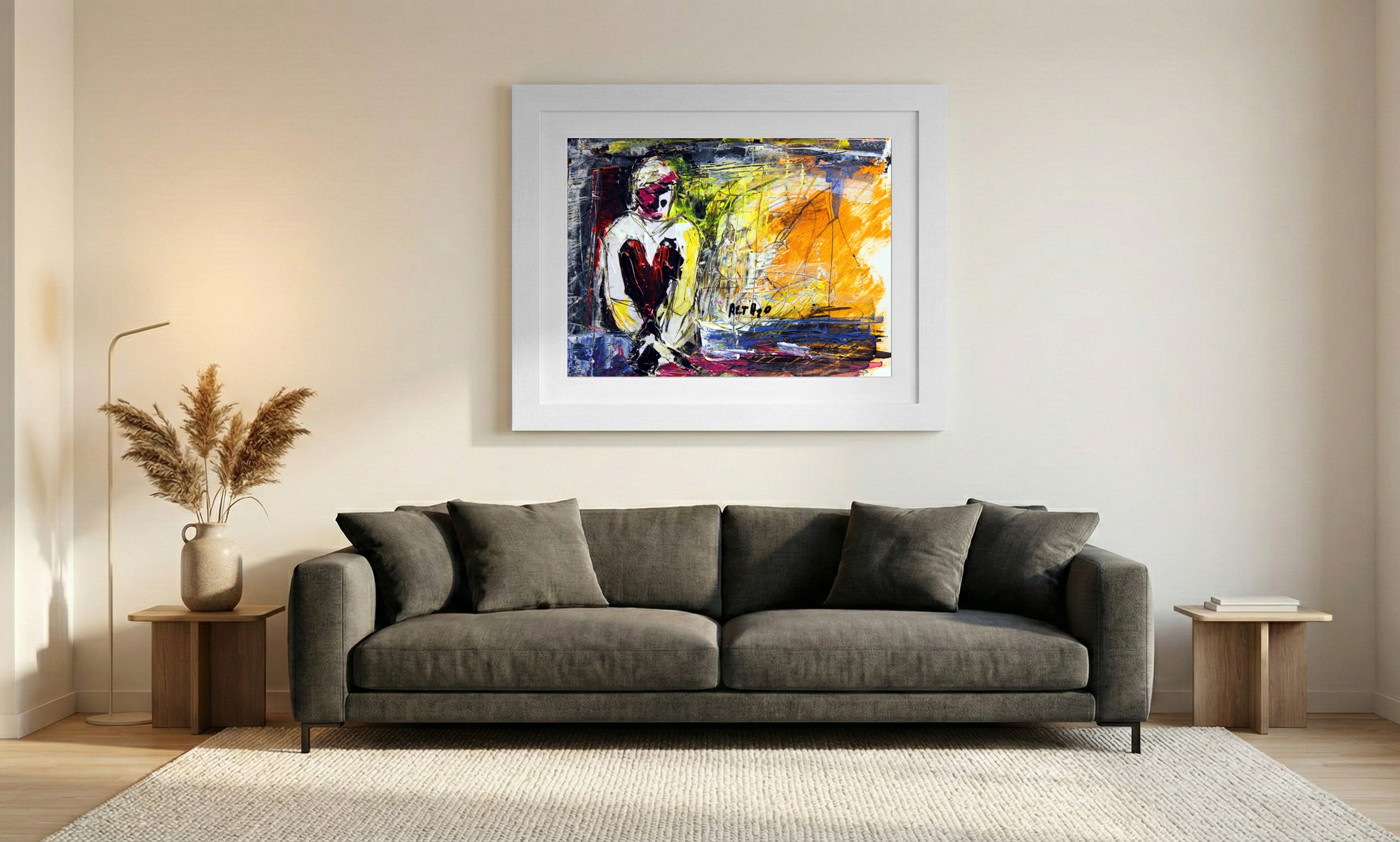 Emotional Abstract in Yellow and Red — art on the wall, room interior preview 1