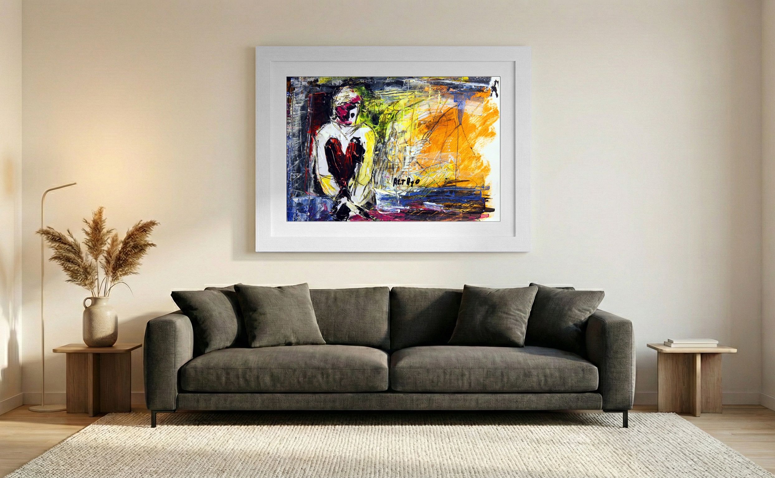 Emotional Abstract in Yellow and Red — art on the wall, room interior preview 3