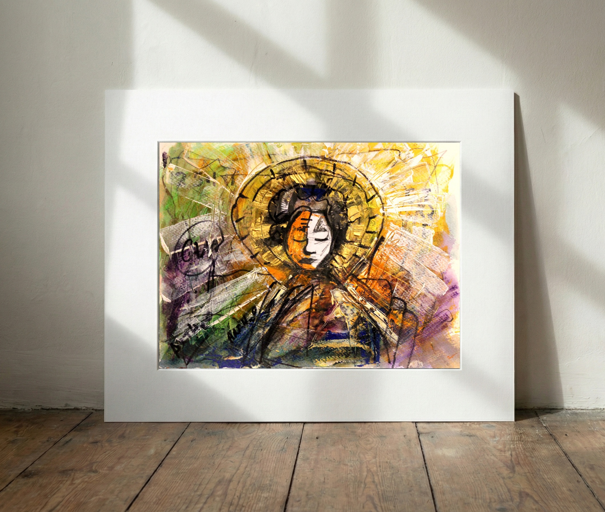 Japanese Woman in Abstract Colors — art on the wall, room interior preview 1