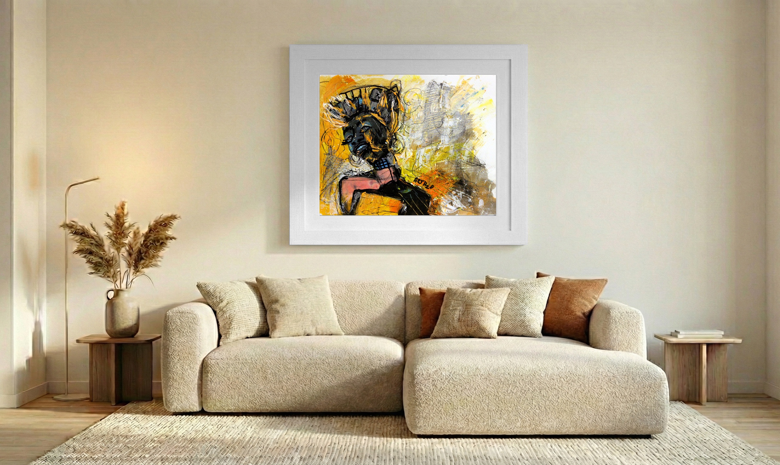 Youthful Energy in Cerulean and Gold — art on the wall, room interior preview 2