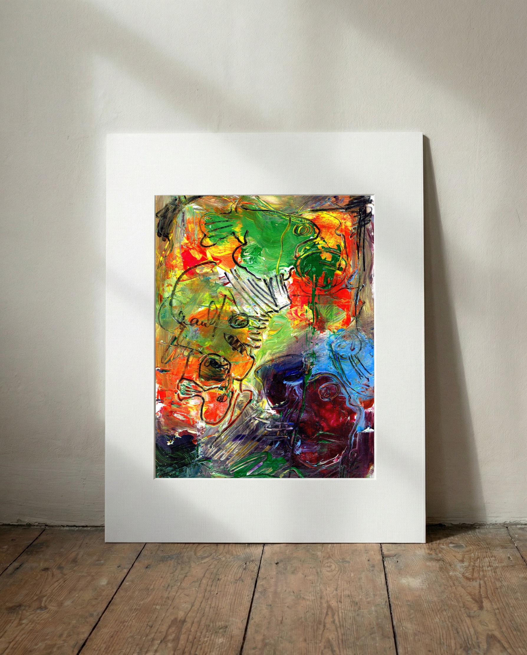 Primal Red Abstract Energy on Paper — art on the wall, room interior preview 2