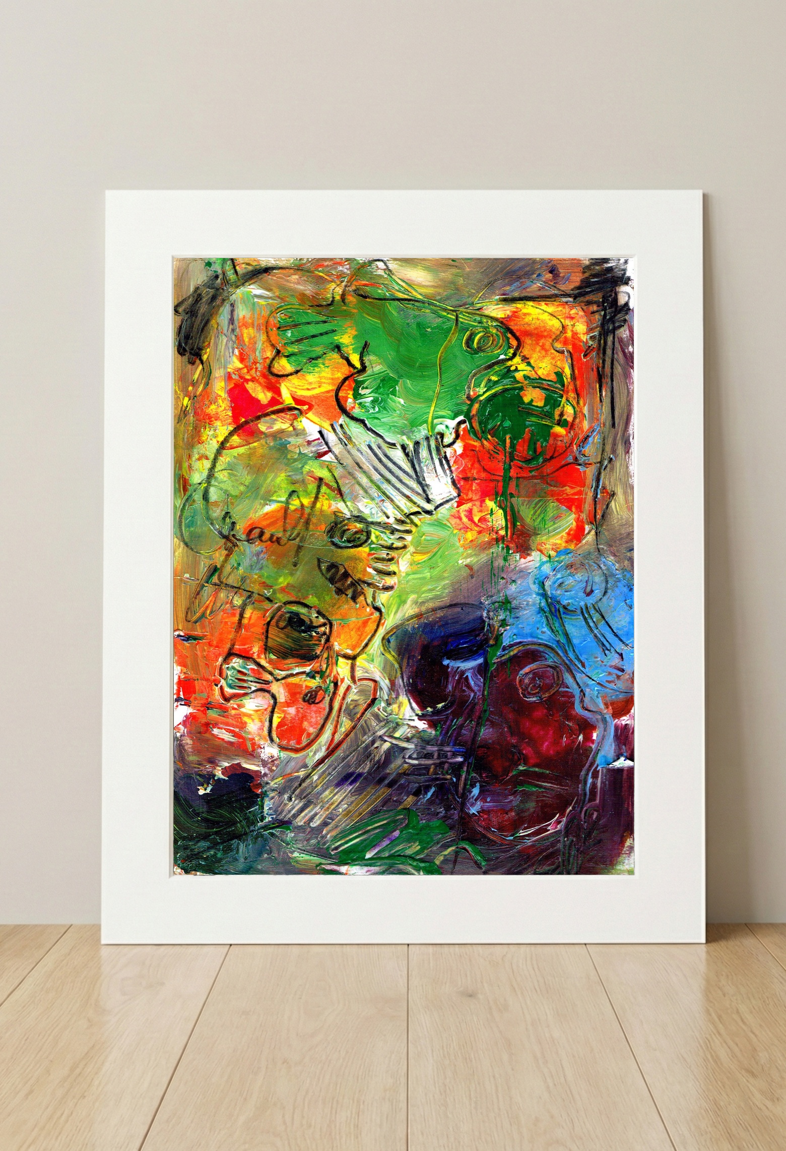 Primal Red Abstract Energy on Paper — art on the wall, room interior preview 3
