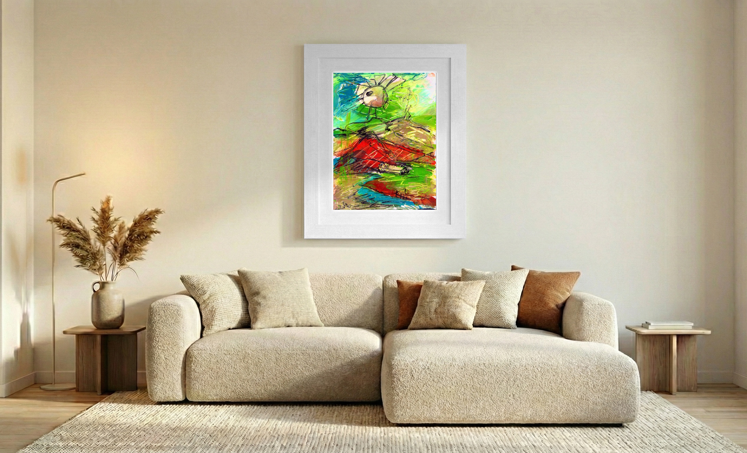 Energetic Landscape in Red and Green — art on the wall, room interior preview 1