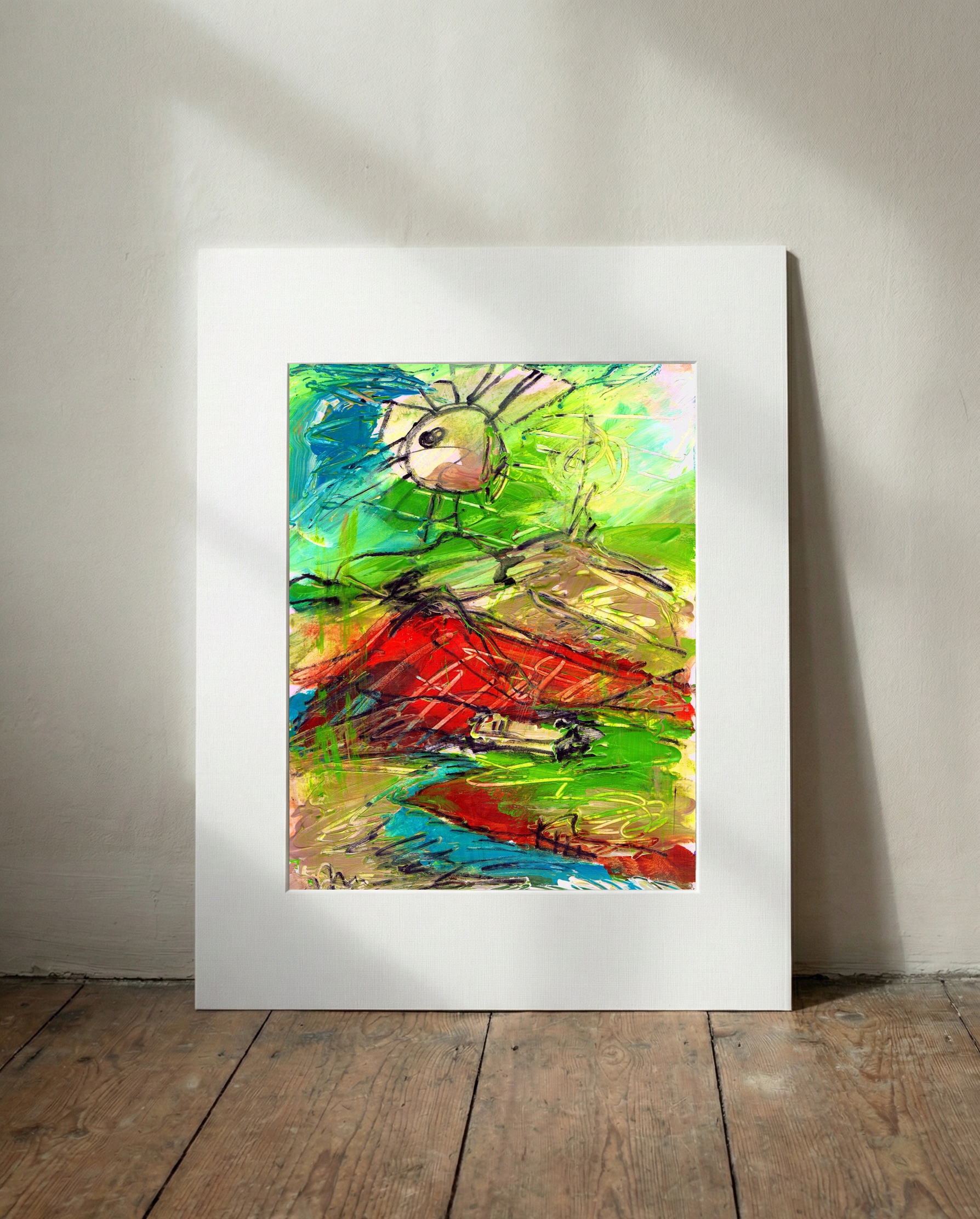 Energetic Landscape in Red and Green — art on the wall, room interior preview 2