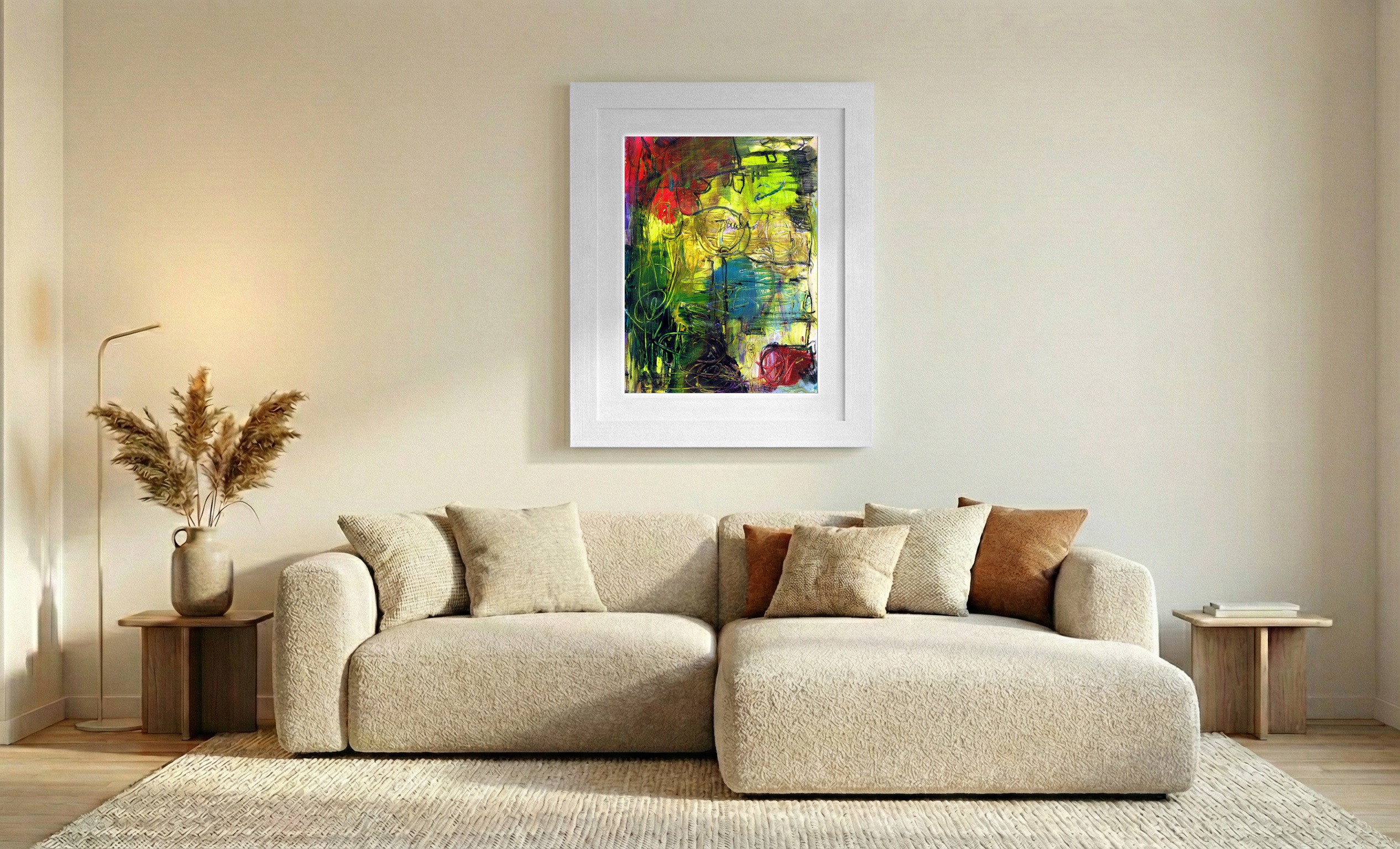 Earthy Energy in Green and Ochre — art on the wall, room interior preview 1