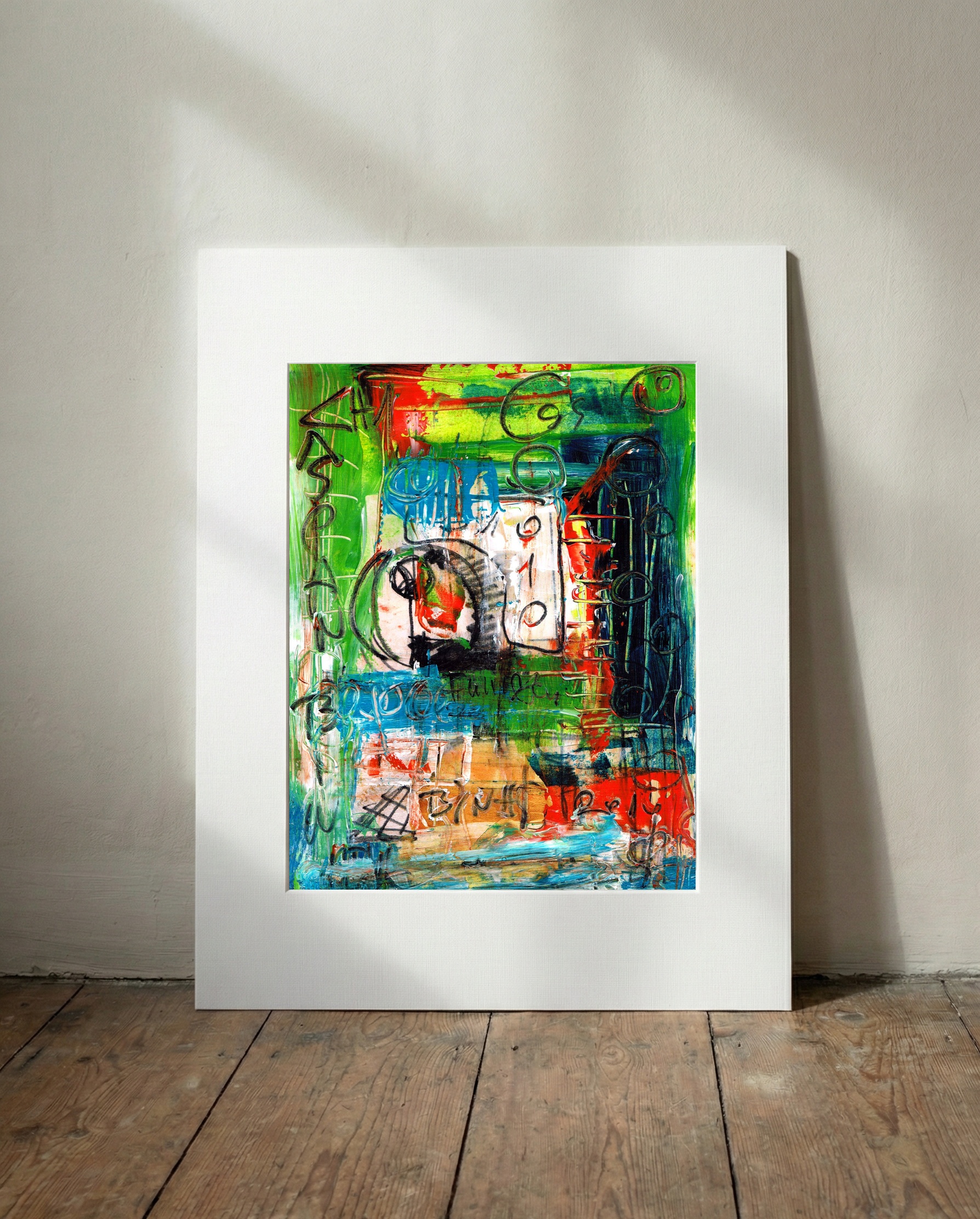 Digital Chaos in Green and Red — art on the wall, room interior preview 2