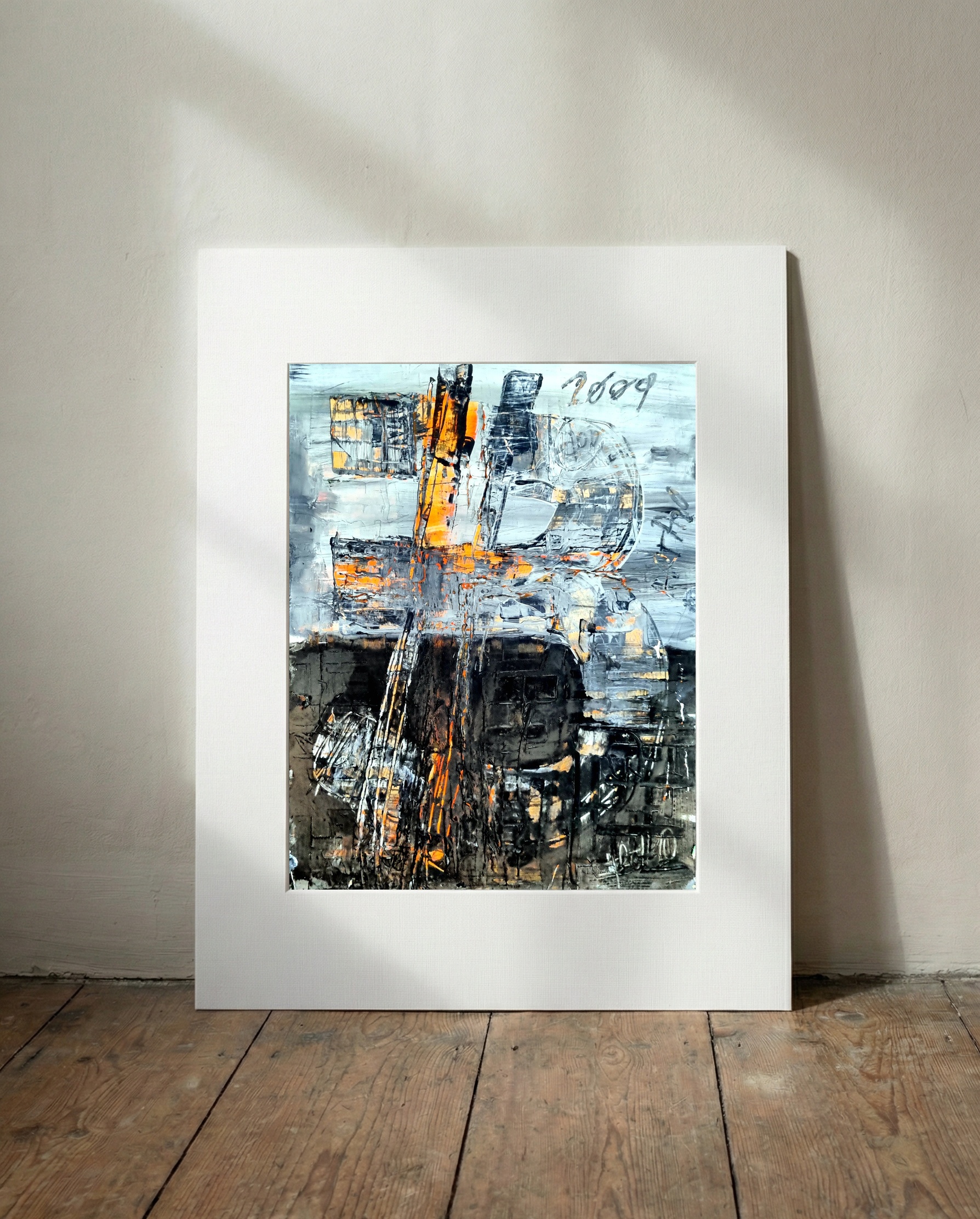 Bitcoin Symbol in Fire and Shadow — art on the wall, room interior preview 3