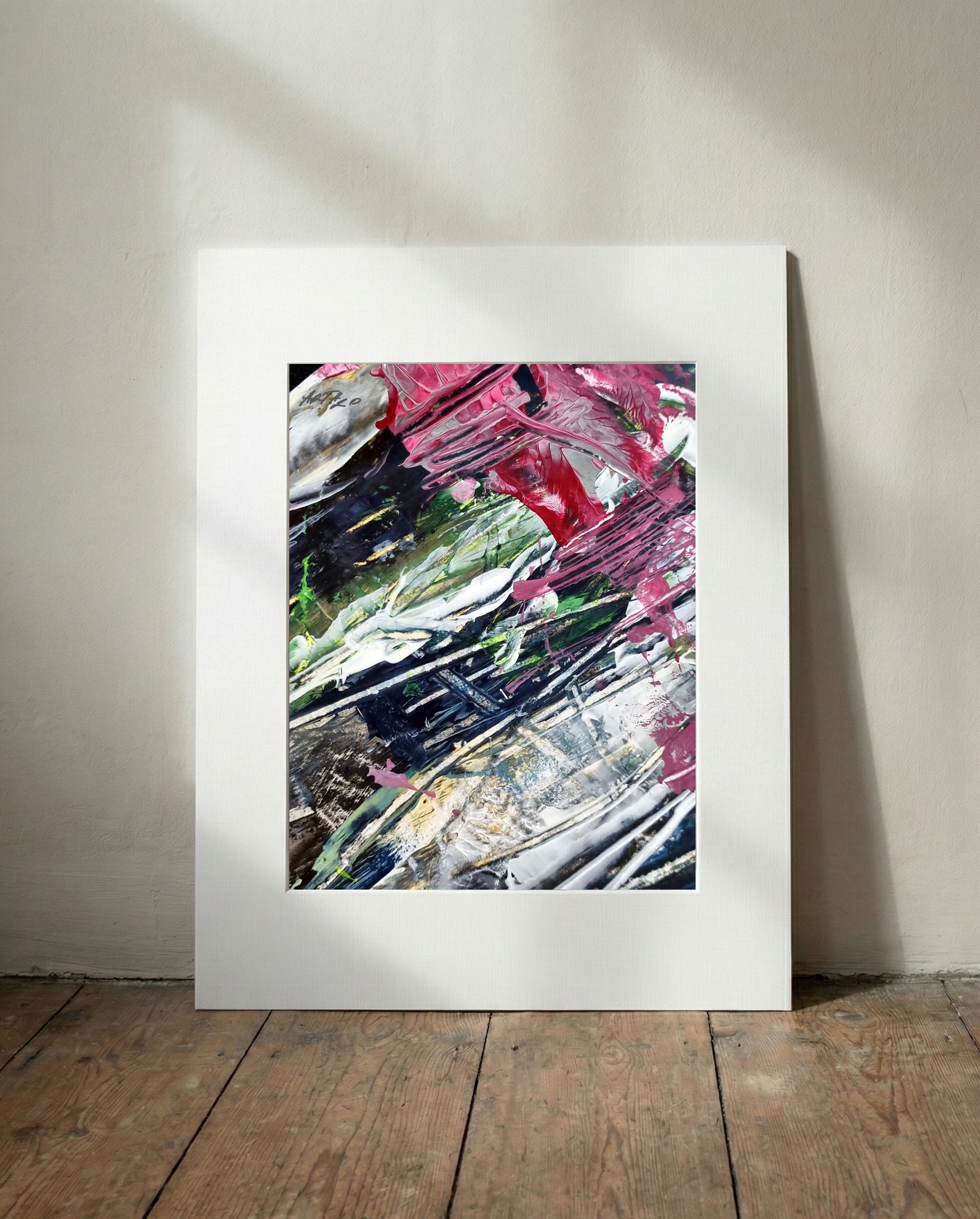 Magenta and Green Dynamic Forms — art on the wall, room interior preview 3