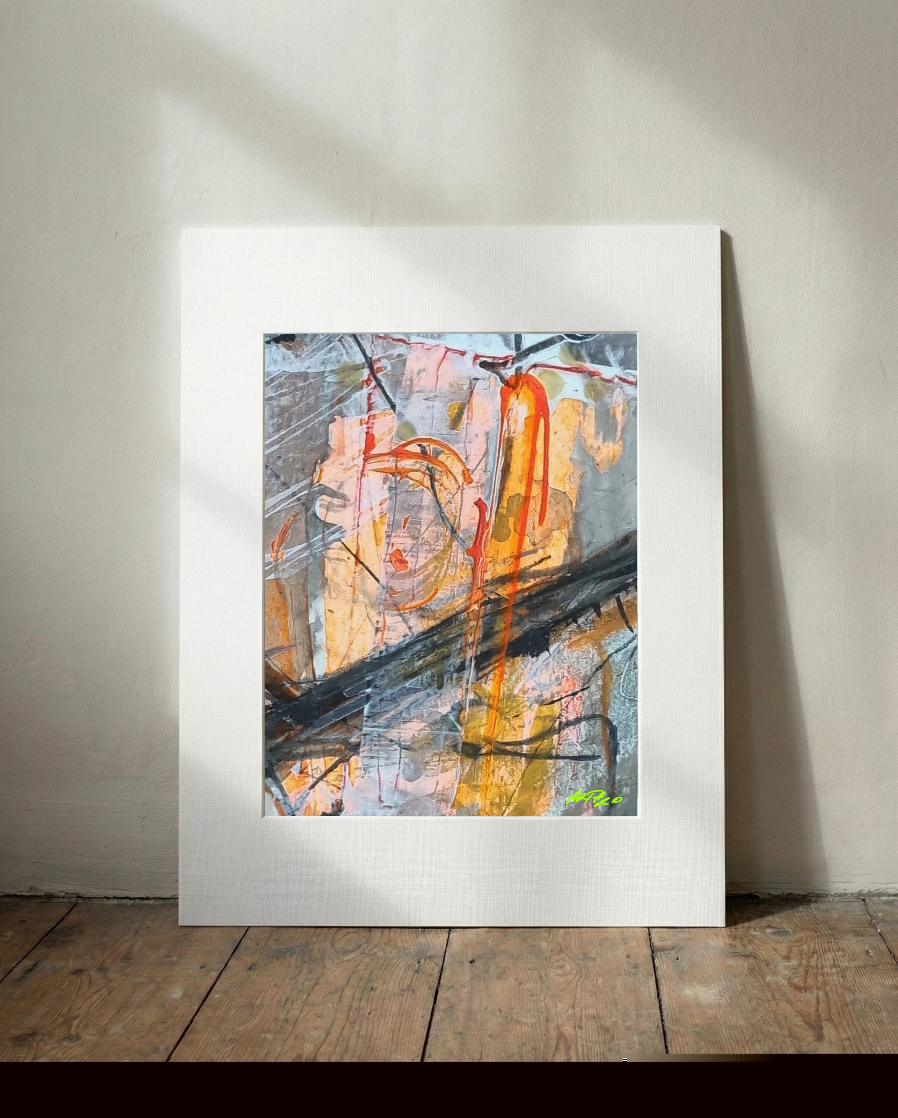 Fiery Orange and Grey Urban Energy — art on the wall, room interior preview 3