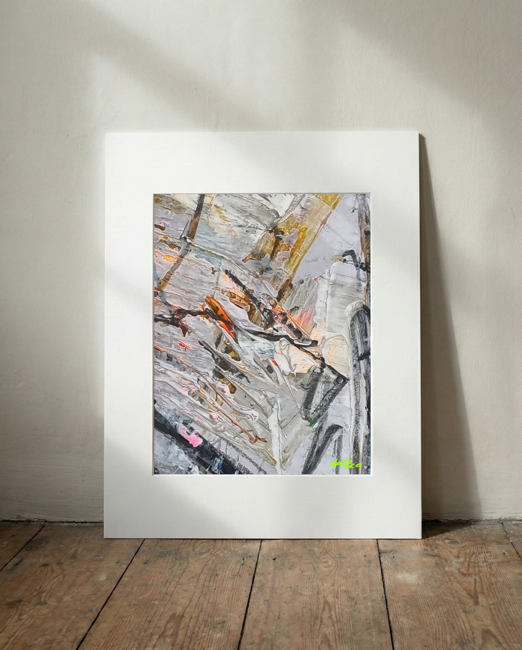 Urban Echoes in Gold and Grey — art on the wall, room interior preview 3