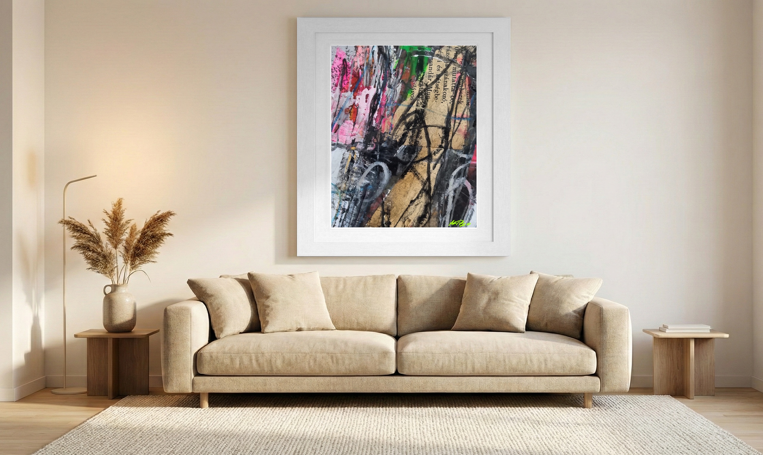 Vibrant Collage in Gold and Pink — art on the wall, room interior preview 1