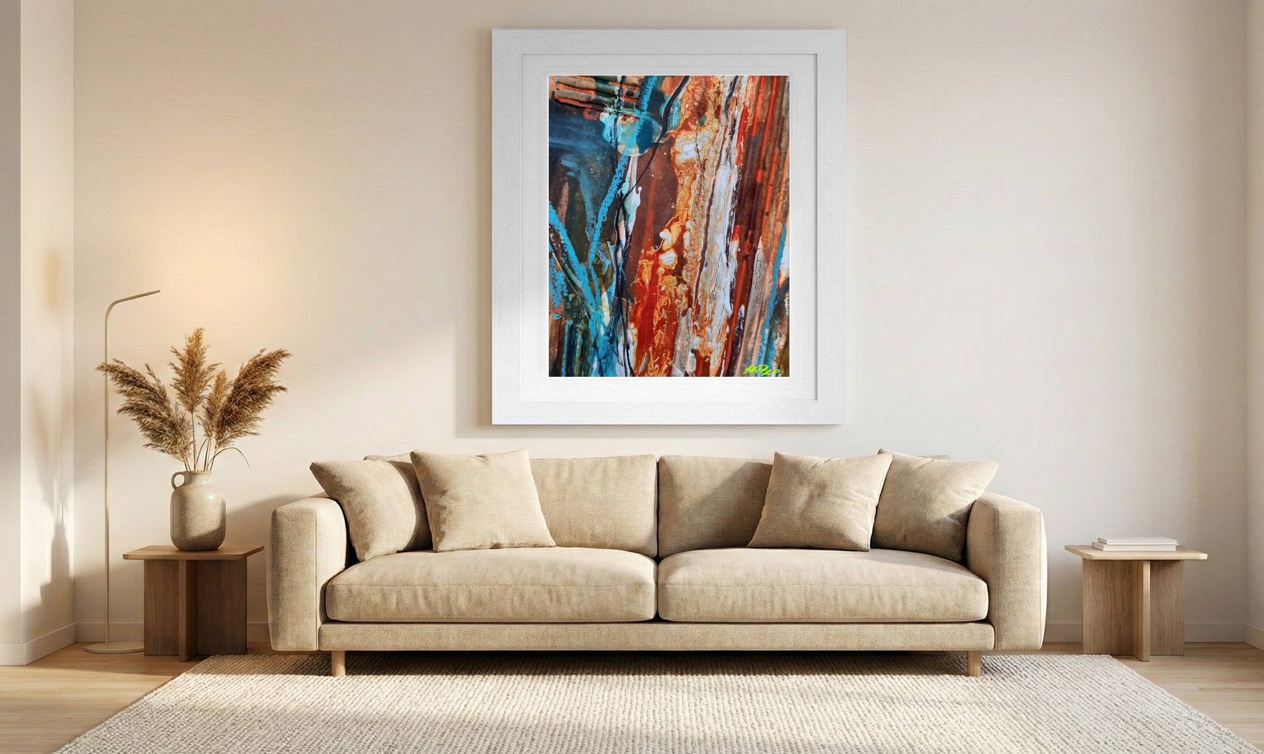 Blue and Orange Flowing Texture — art on the wall, room interior preview 1