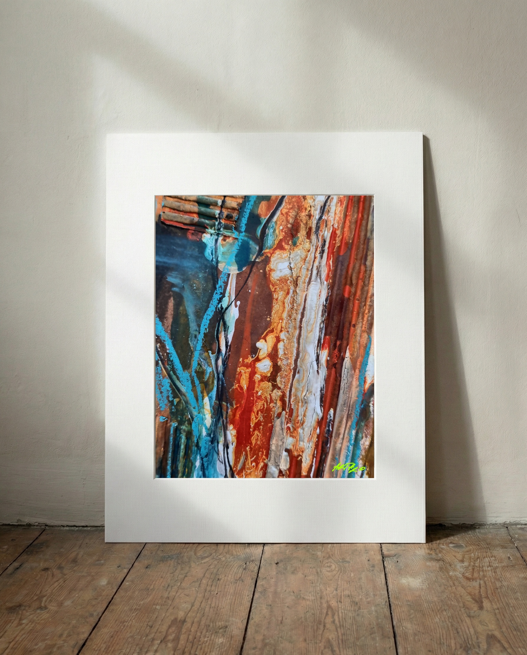Blue and Orange Flowing Texture — art on the wall, room interior preview 3