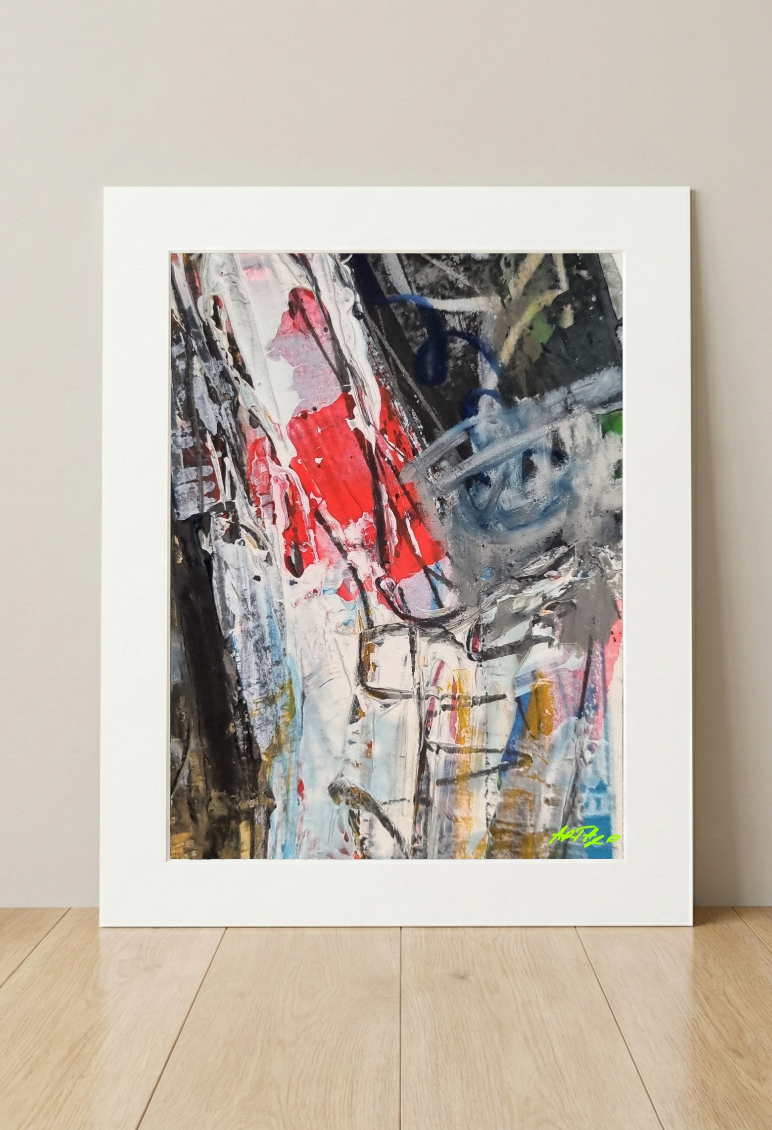 Urban Pulse of Red, Black, and White — art on the wall, room interior preview 3
