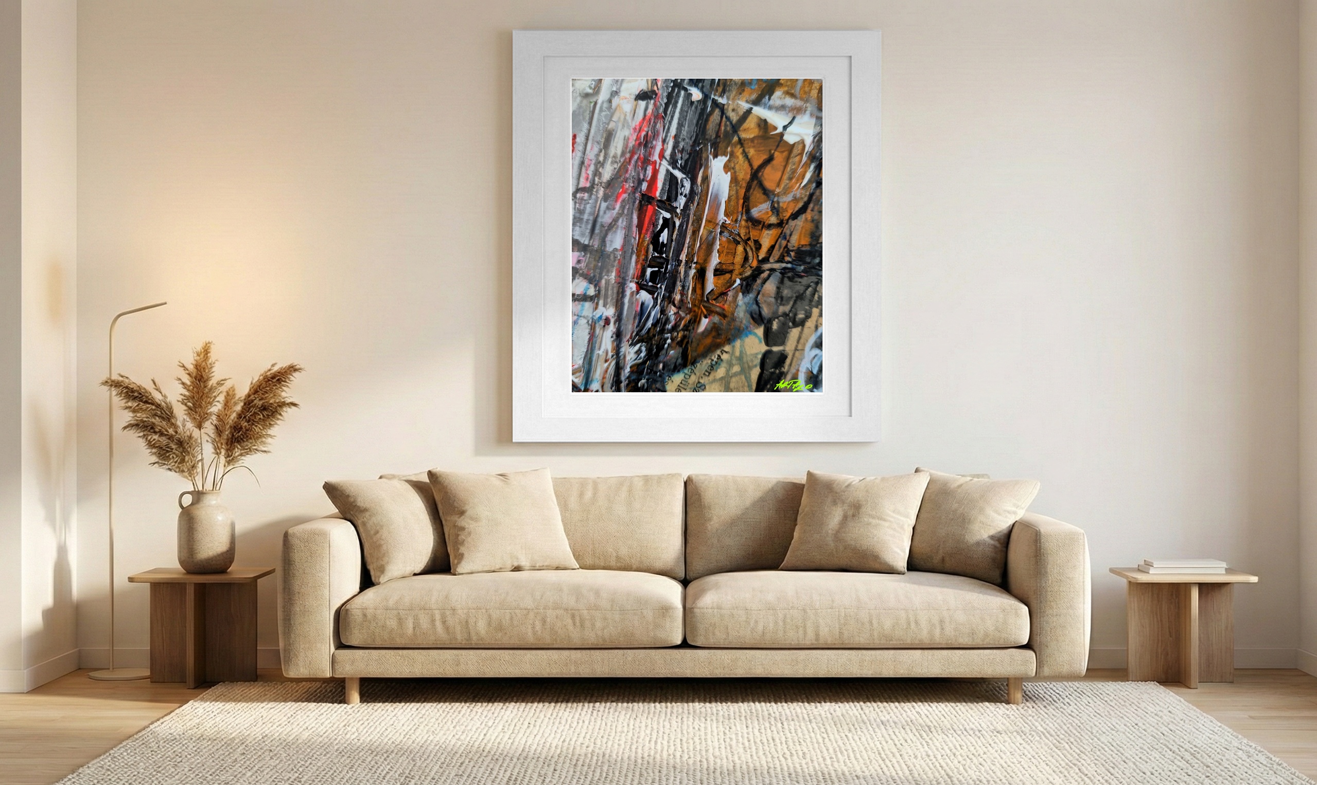 Earth Tones and Red Abstract Expression — art on the wall, room interior preview 1
