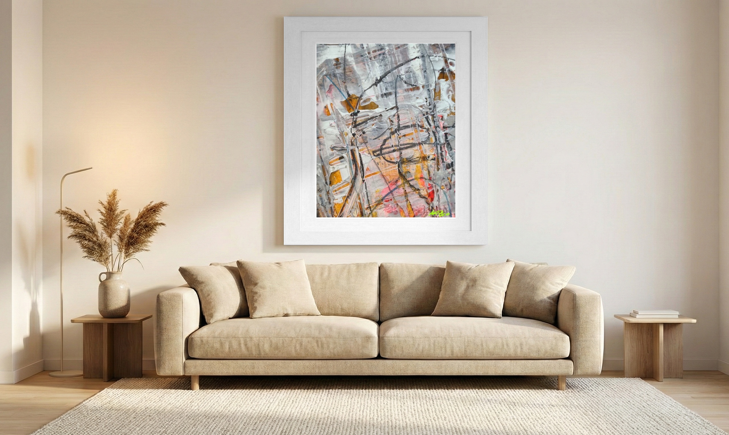 White and Grey Urban Abstraction — art on the wall, room interior preview 1