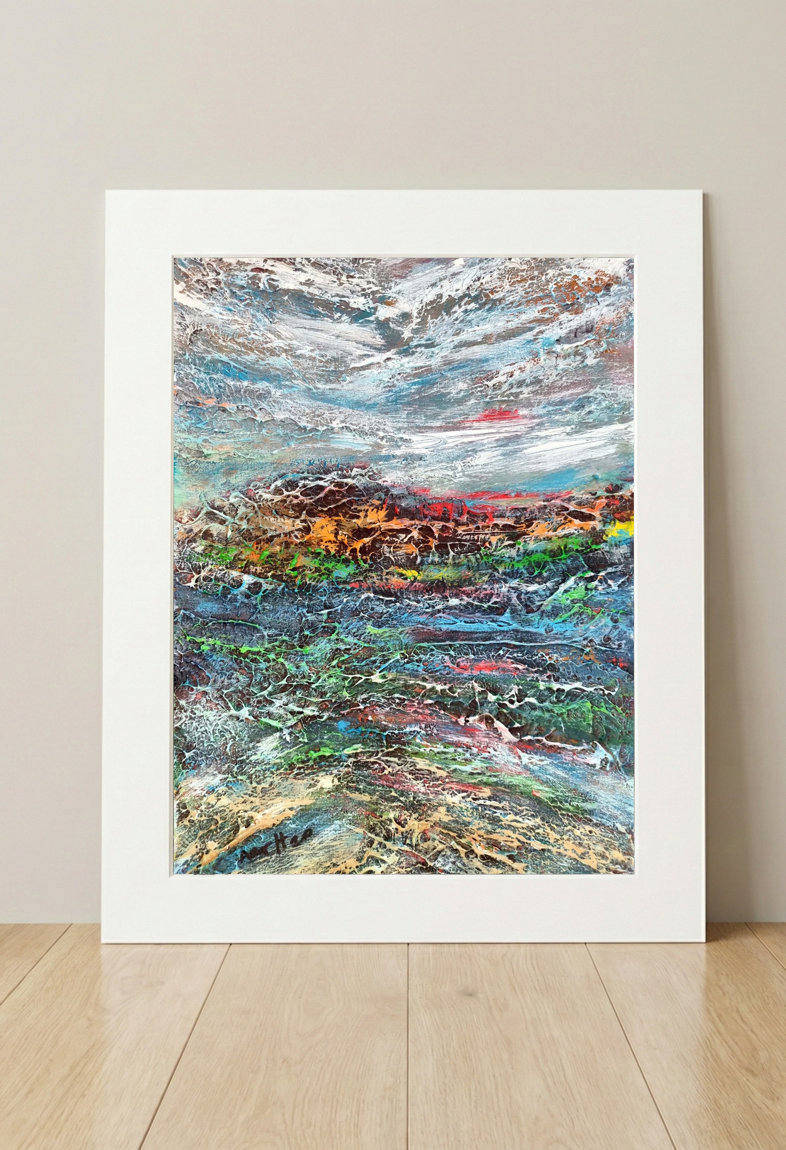 October's Hues, Irish Seascape in Blues and Oranges — art on the wall, room interior preview 3