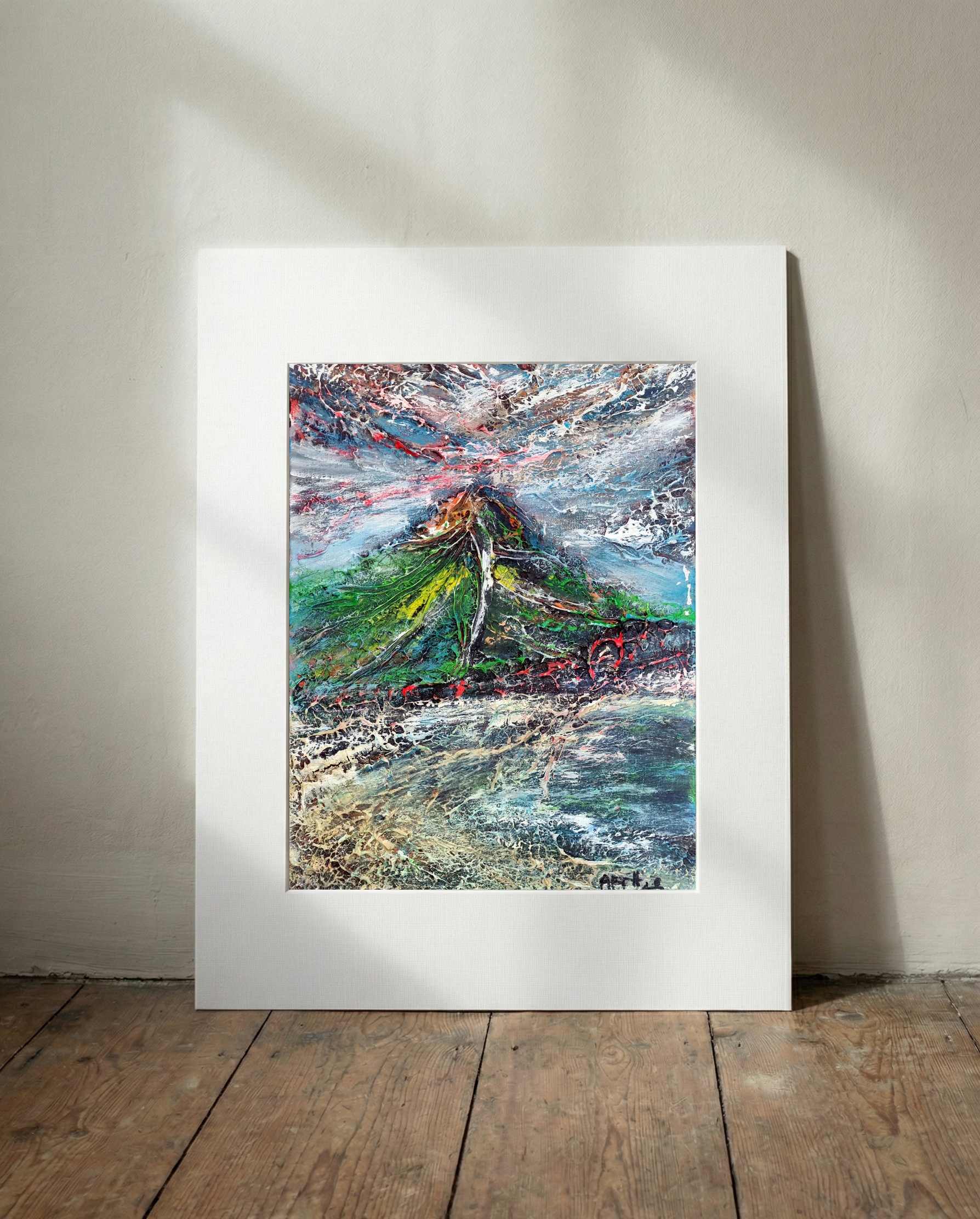 Emerald Hill, Abstract Landscape in Green and Blue — art on the wall, room interior preview 3