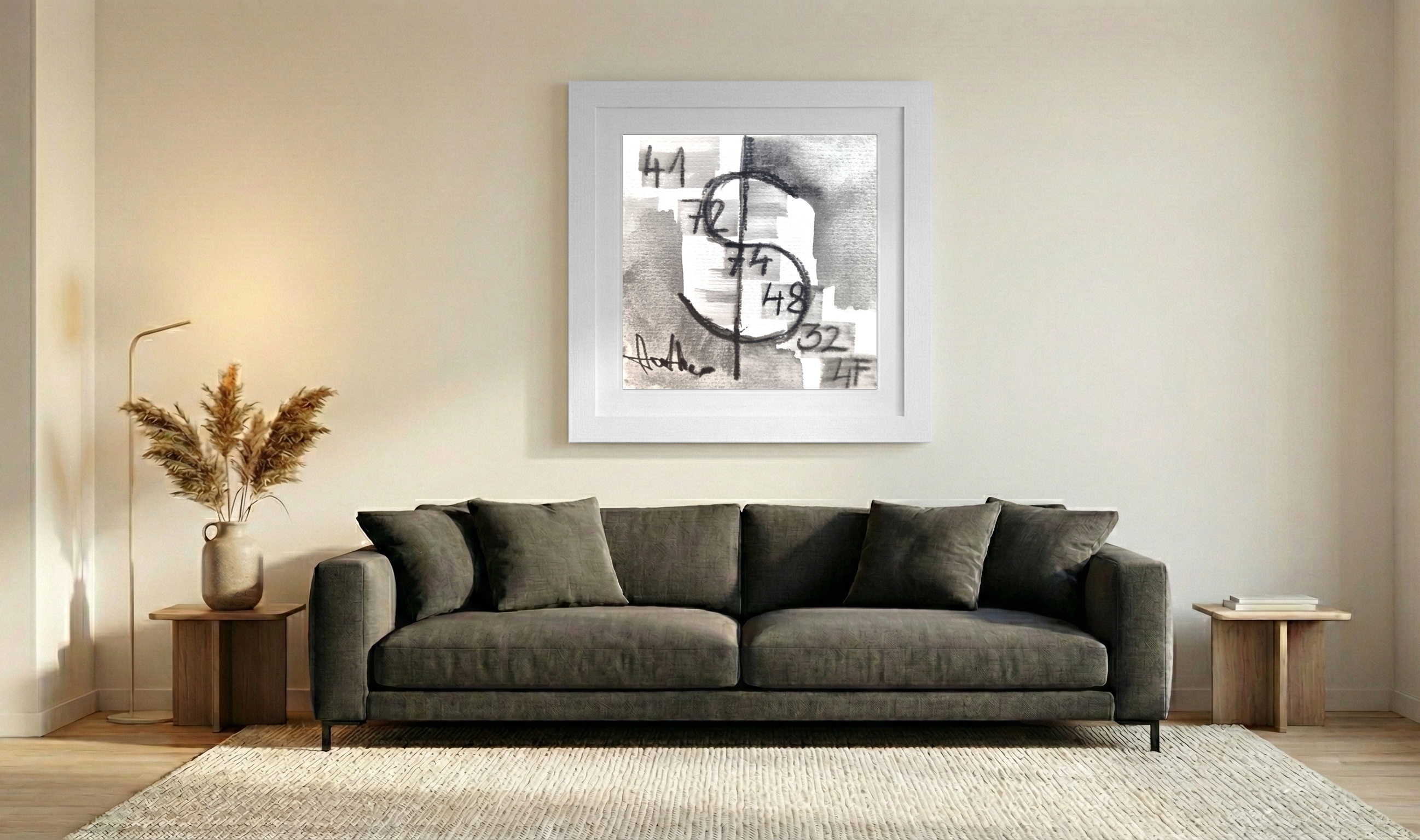 Hex Symbol, Monochrome Pencil Sketch — art on the wall, room interior preview 3