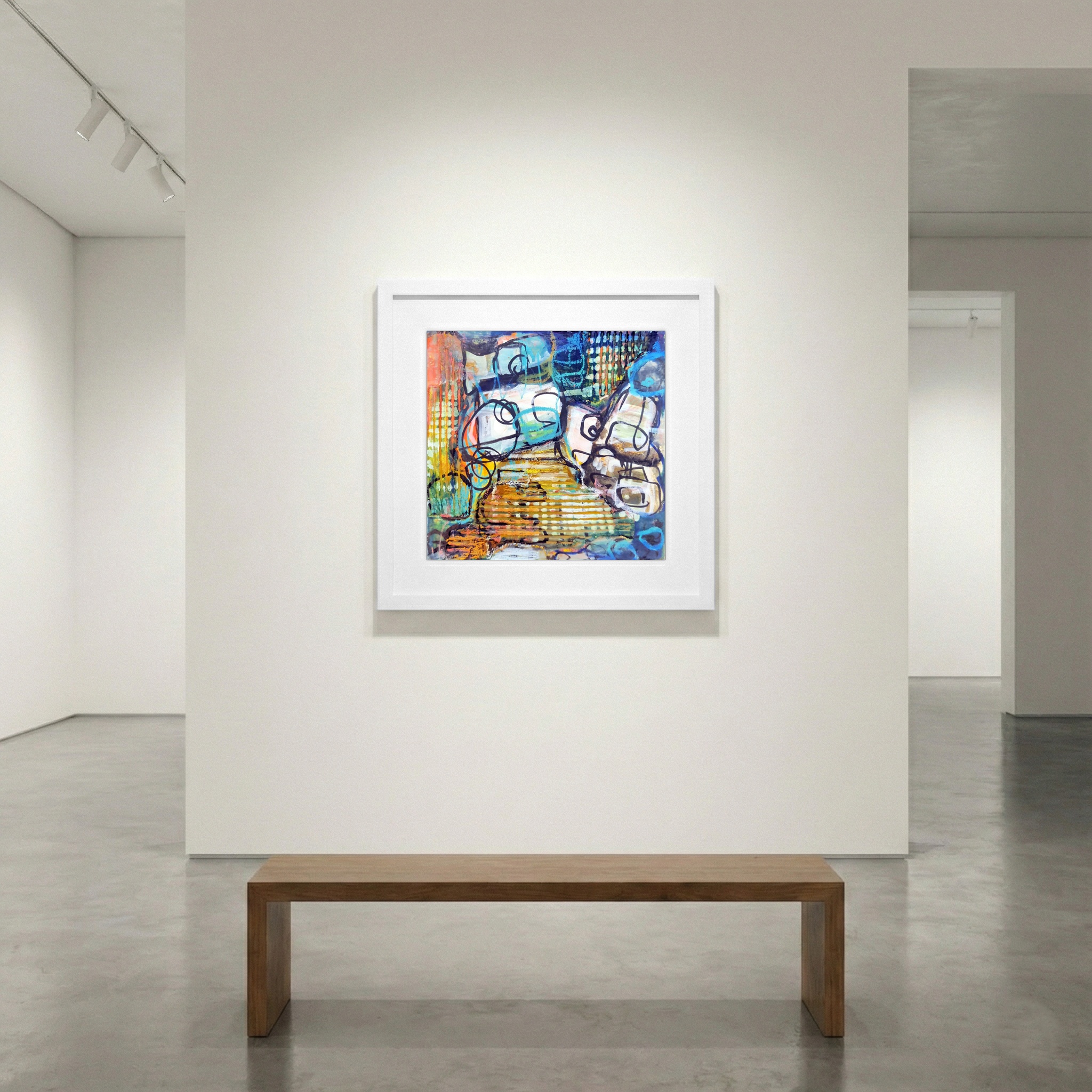 Blue and Orange Abstract Landscape — art on the wall, room interior preview 1