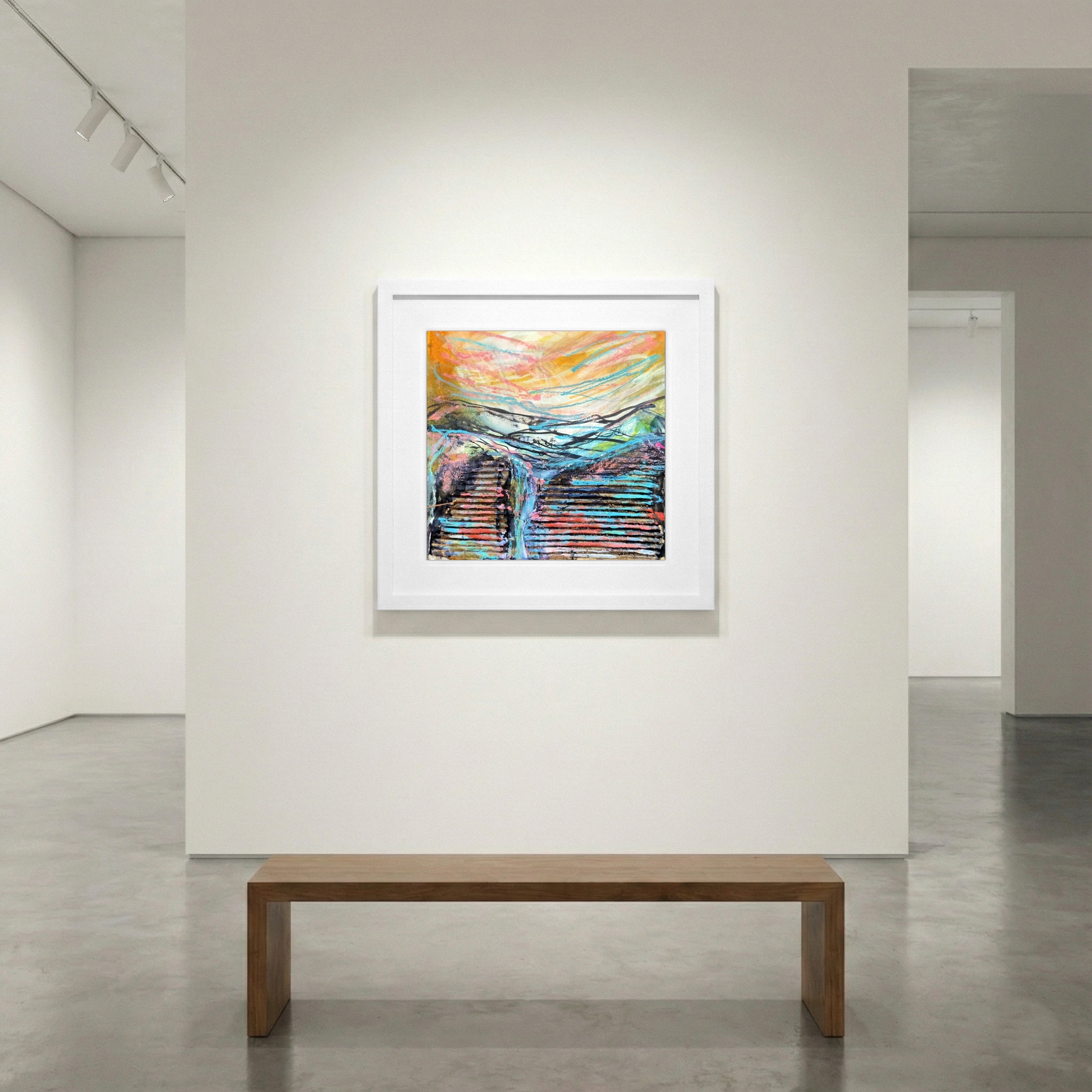 Blue and Orange Rolling Hills — art on the wall, room interior preview 1