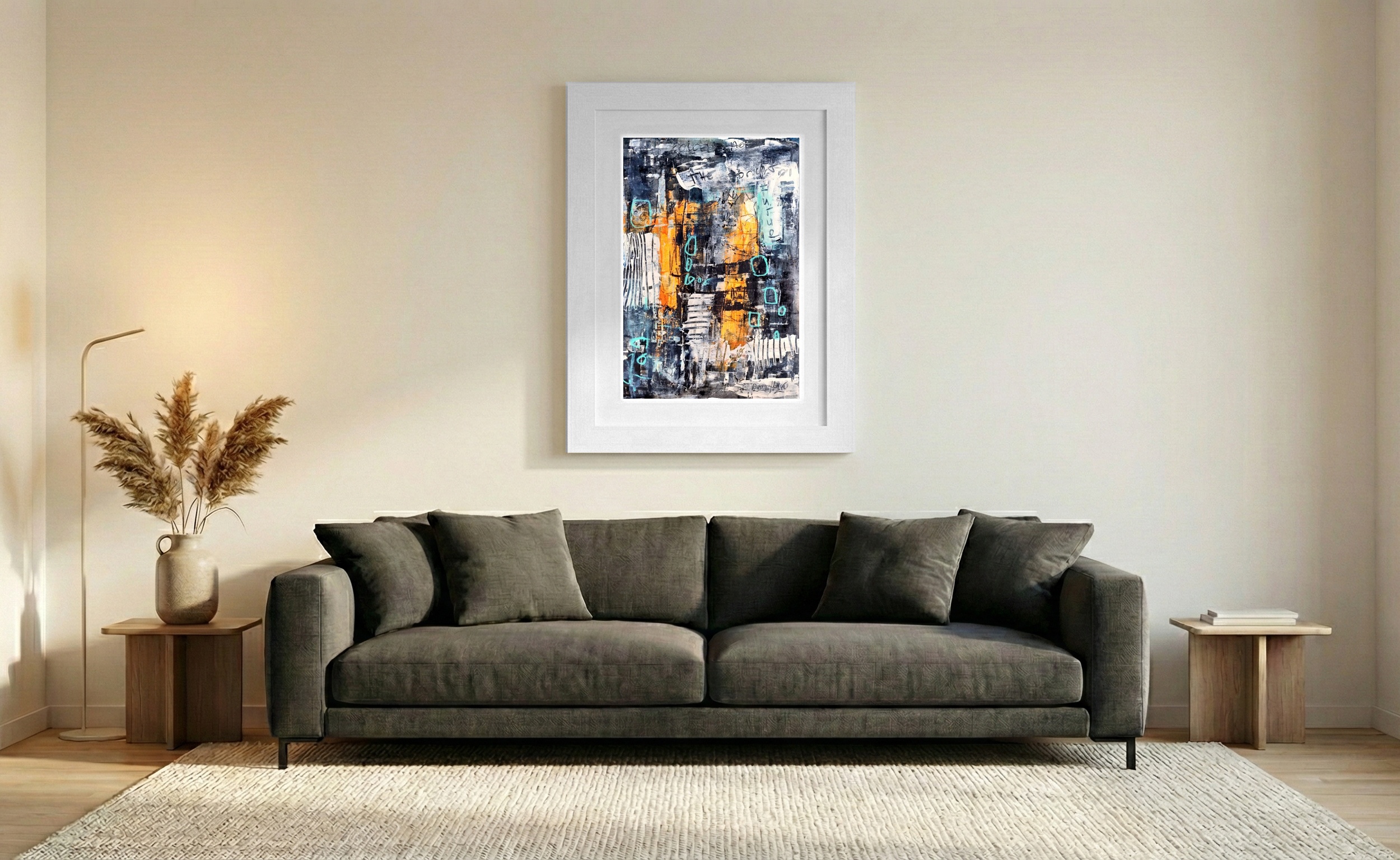 Black and Gold Abstract Vision — art on the wall, room interior preview 2