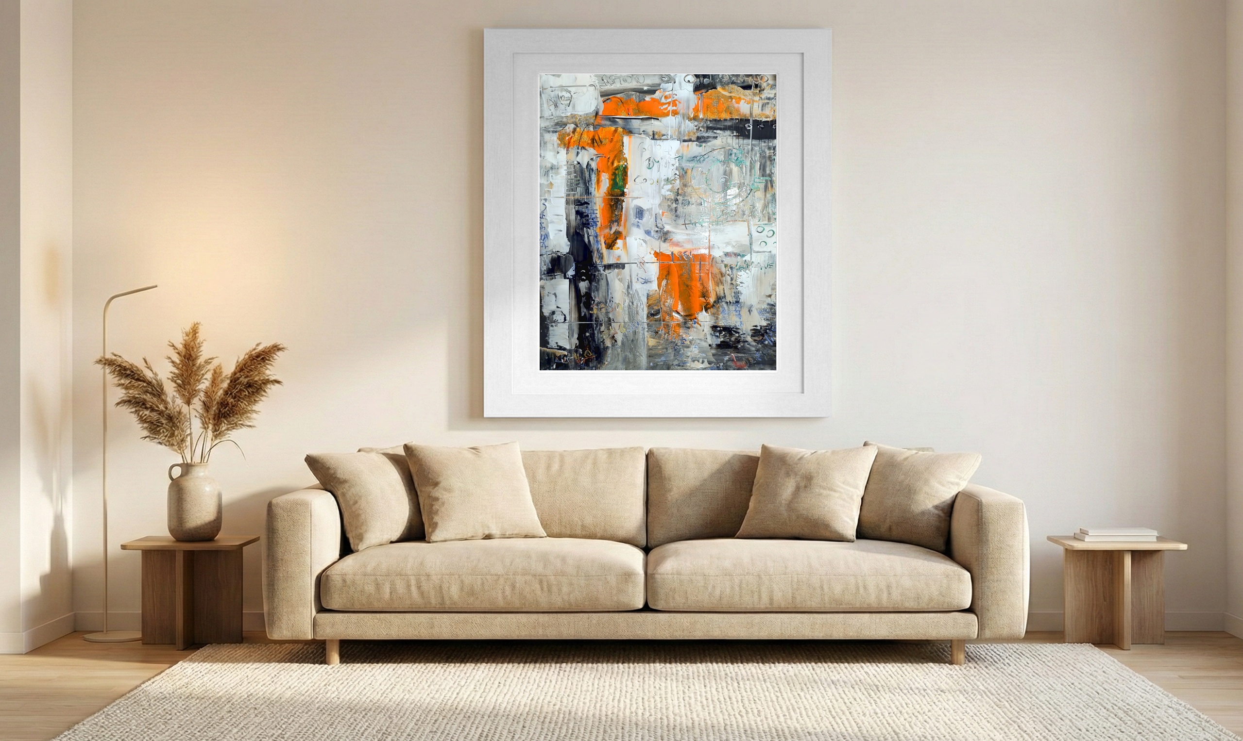 Abstract Landscape in Orange and Teal — art on the wall, room interior preview 1