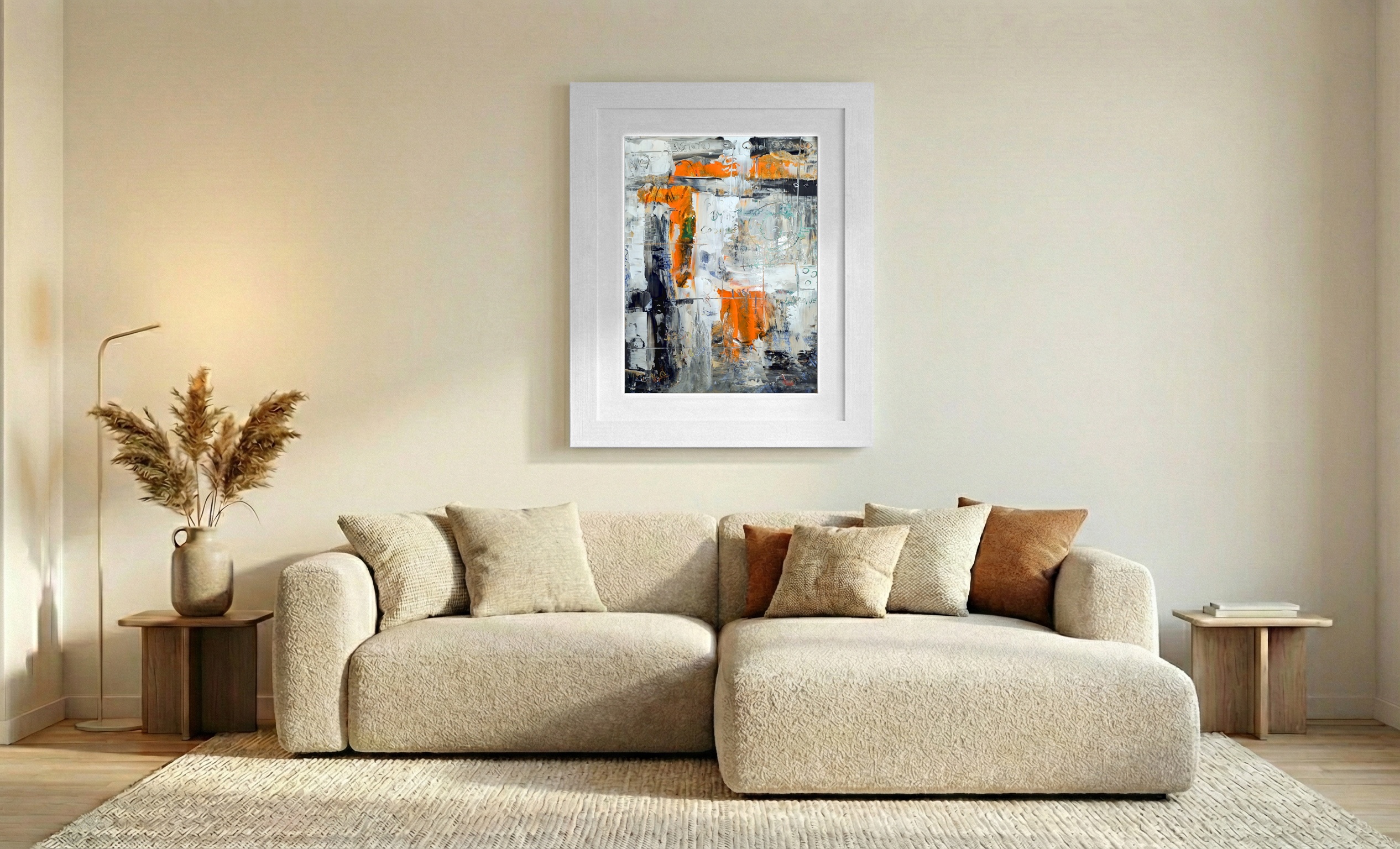 Abstract Landscape in Orange and Teal — art on the wall, room interior preview 2