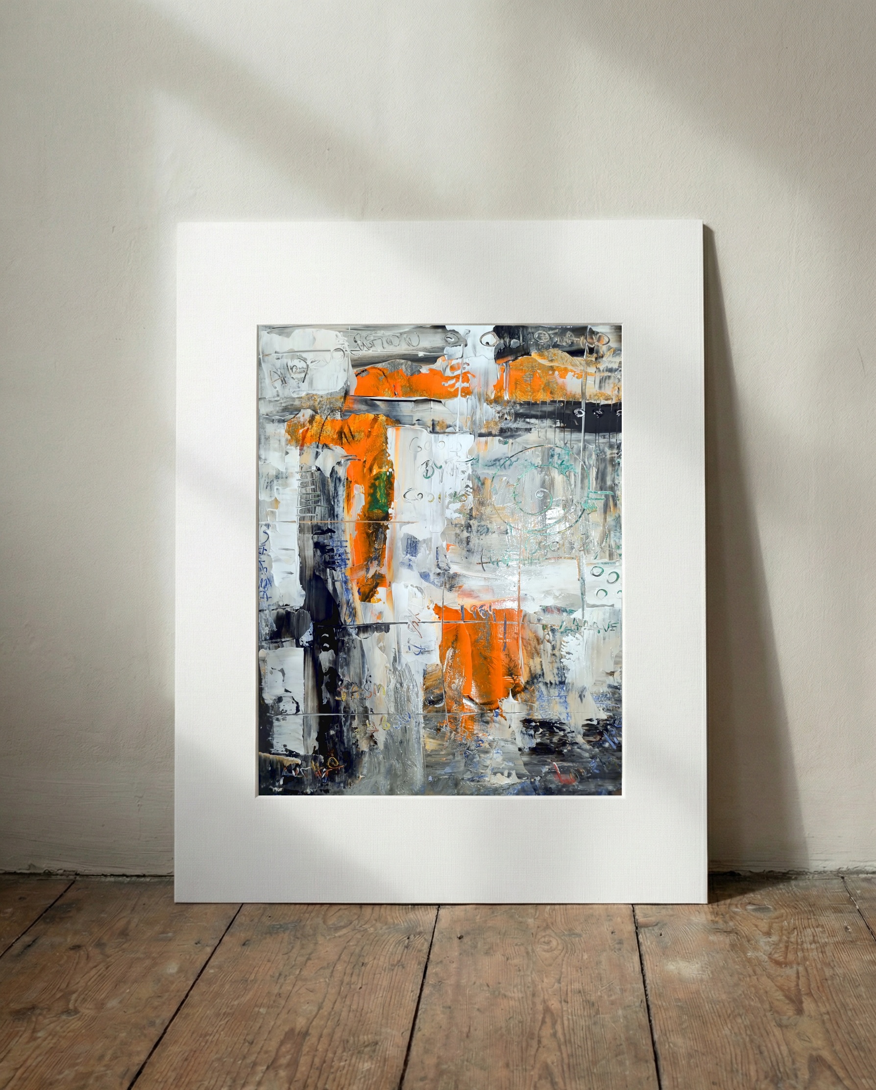 Abstract Landscape in Orange and Teal — art on the wall, room interior preview 3
