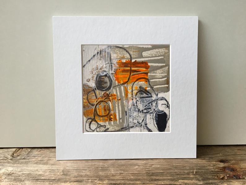 Orange and Gray Abstract Urban Composition — art on the wall, room interior preview 1