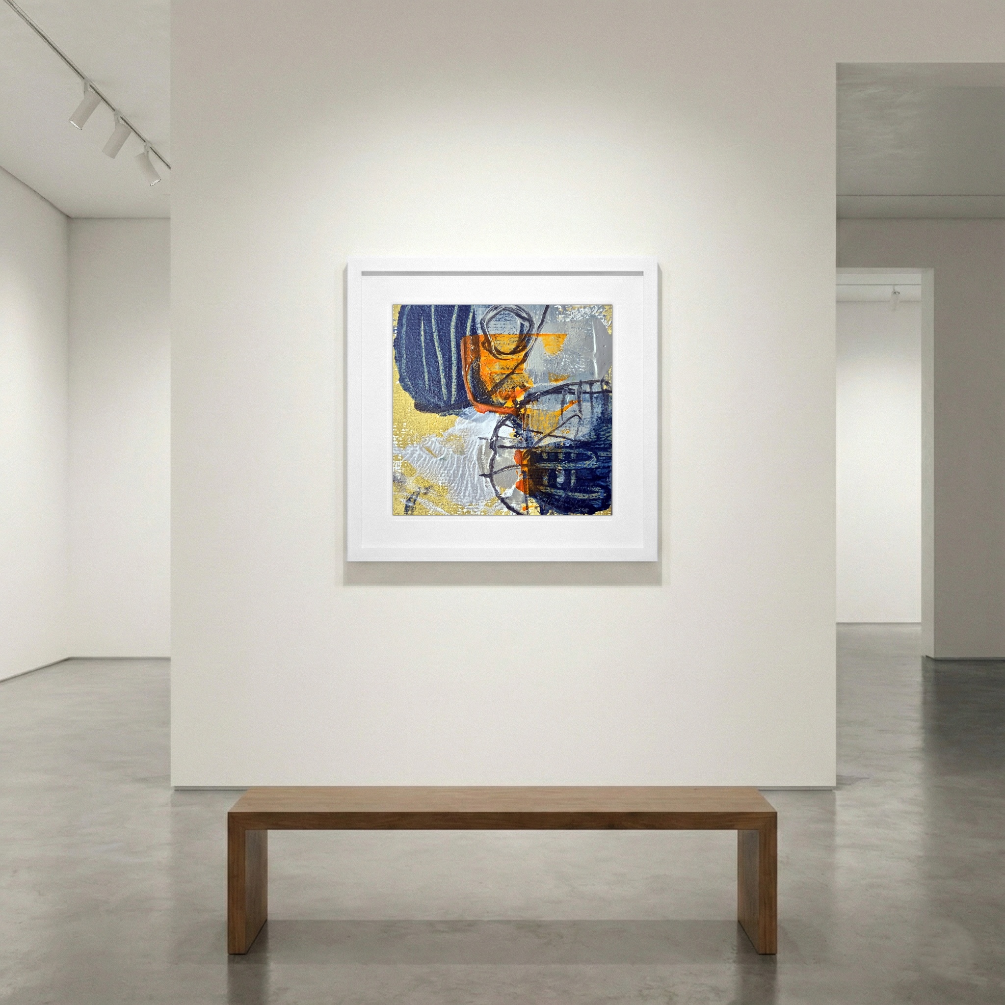 Blue and Gold Abstract Mixed Media — art on the wall, room interior preview 1