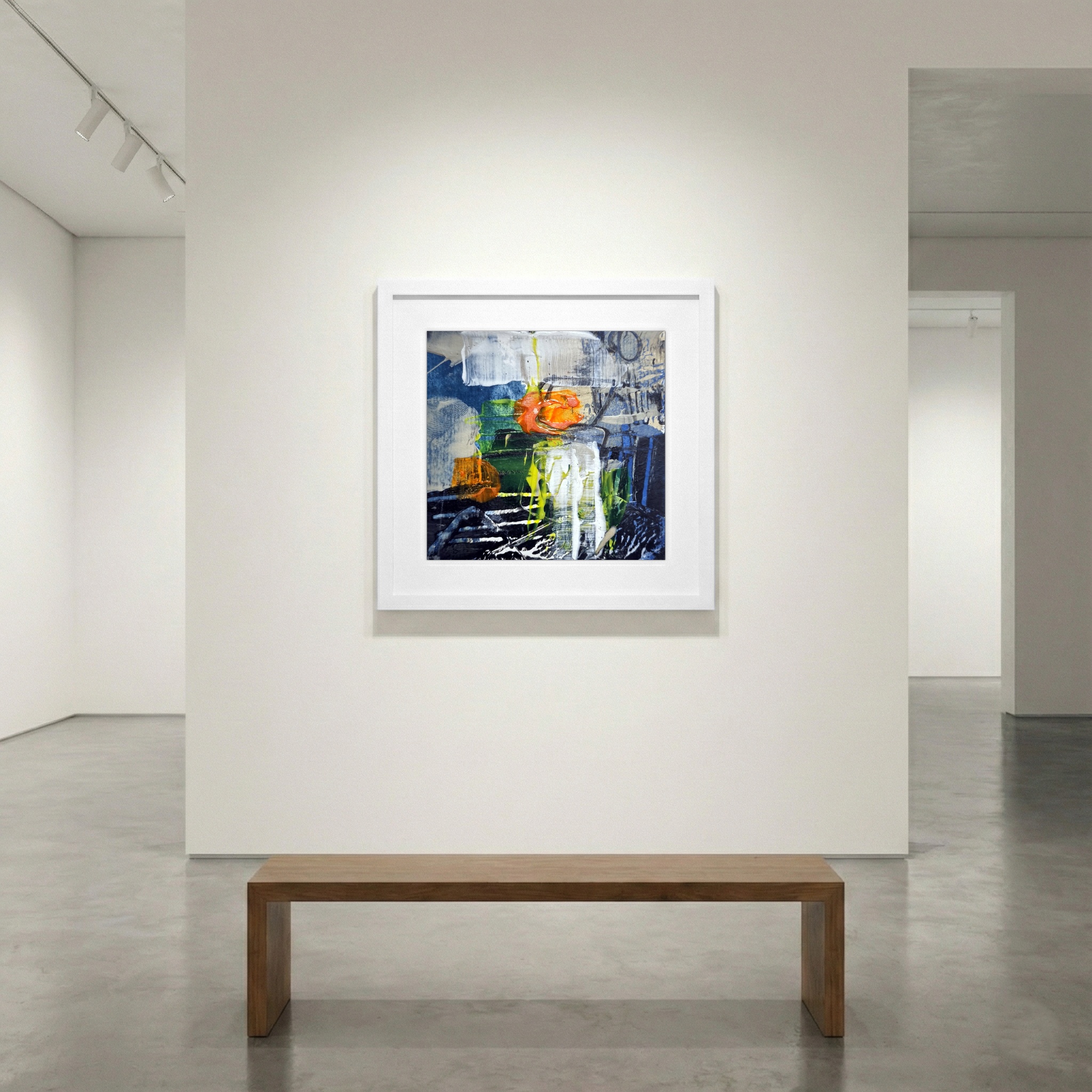 Dynamic Orange and Blue Abstract Layers — art on the wall, room interior preview 1