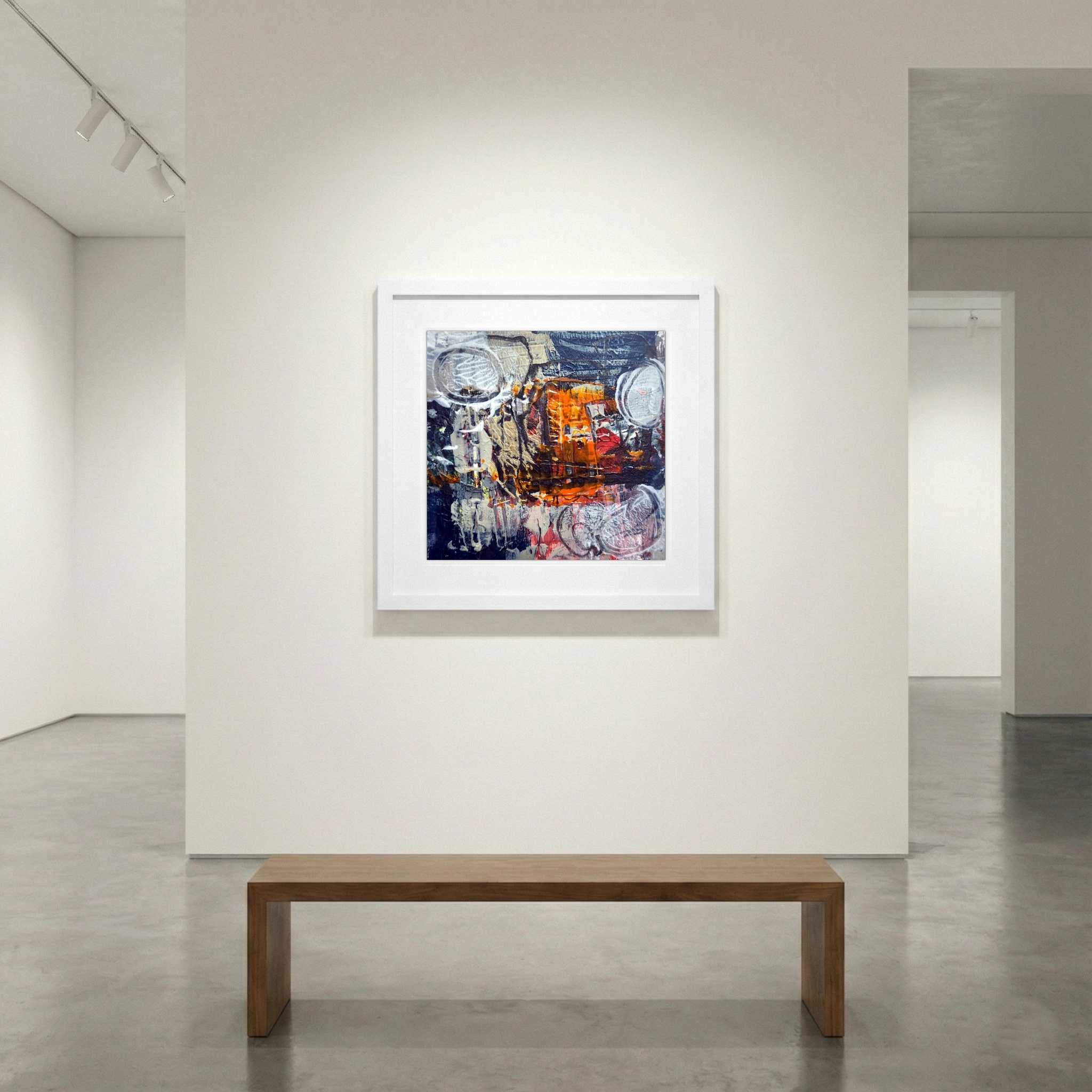 Urban Echoes in Orange and Blue — art on the wall, room interior preview 1