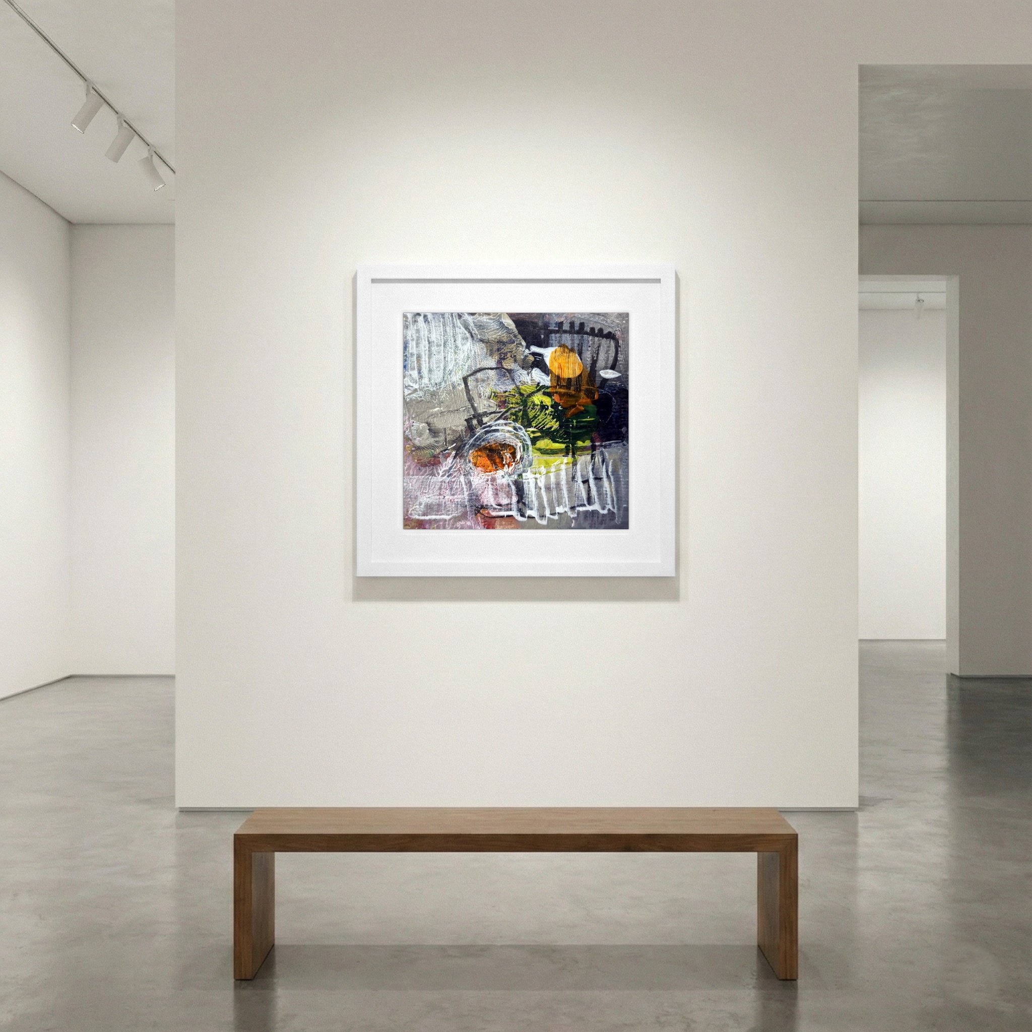 Grey and Orange Urban Bloom on Paper — art on the wall, room interior preview 1