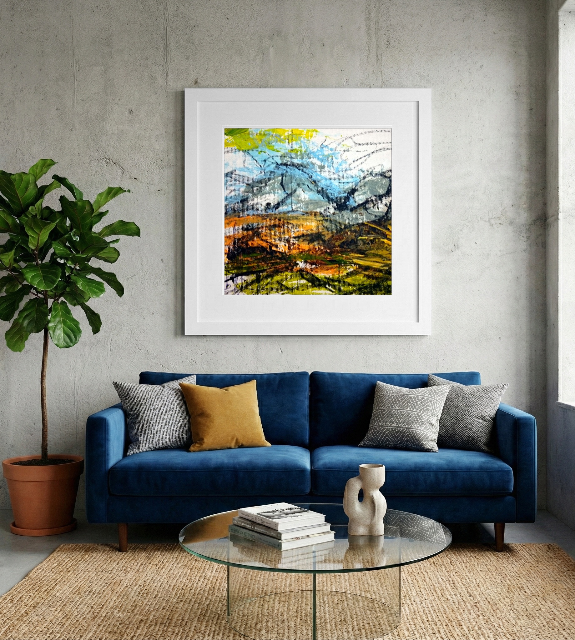 Burnt Orange Landscape in Abstract Style — art on the wall, room interior preview 2