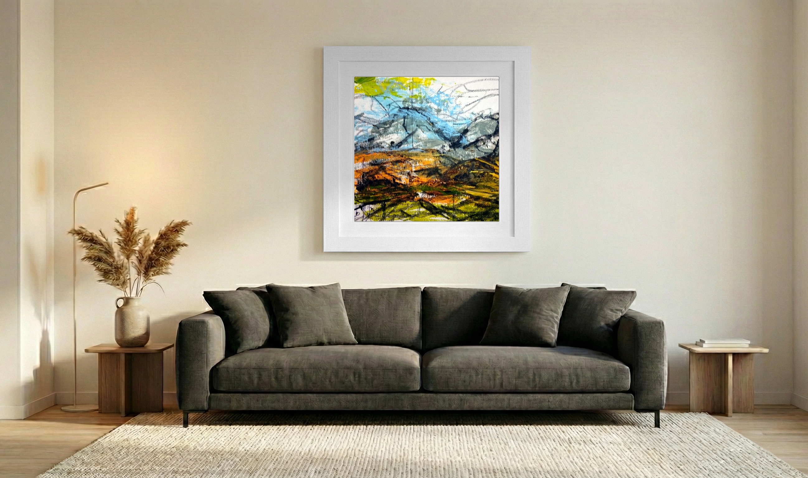 Burnt Orange Landscape in Abstract Style — art on the wall, room interior preview 3