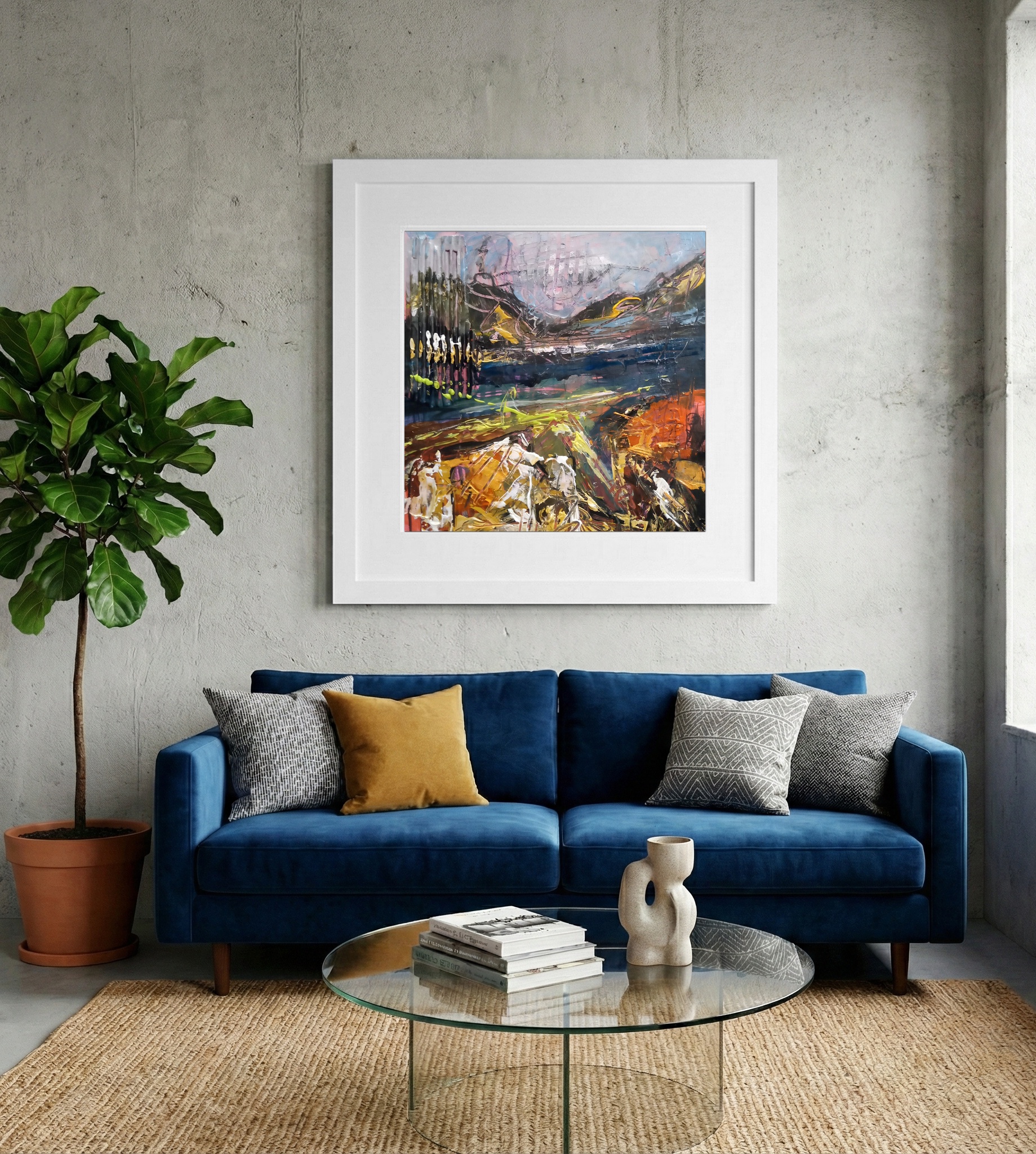 Burnt Orange Abstract with Dynamic Movement — art on the wall, room interior preview 2