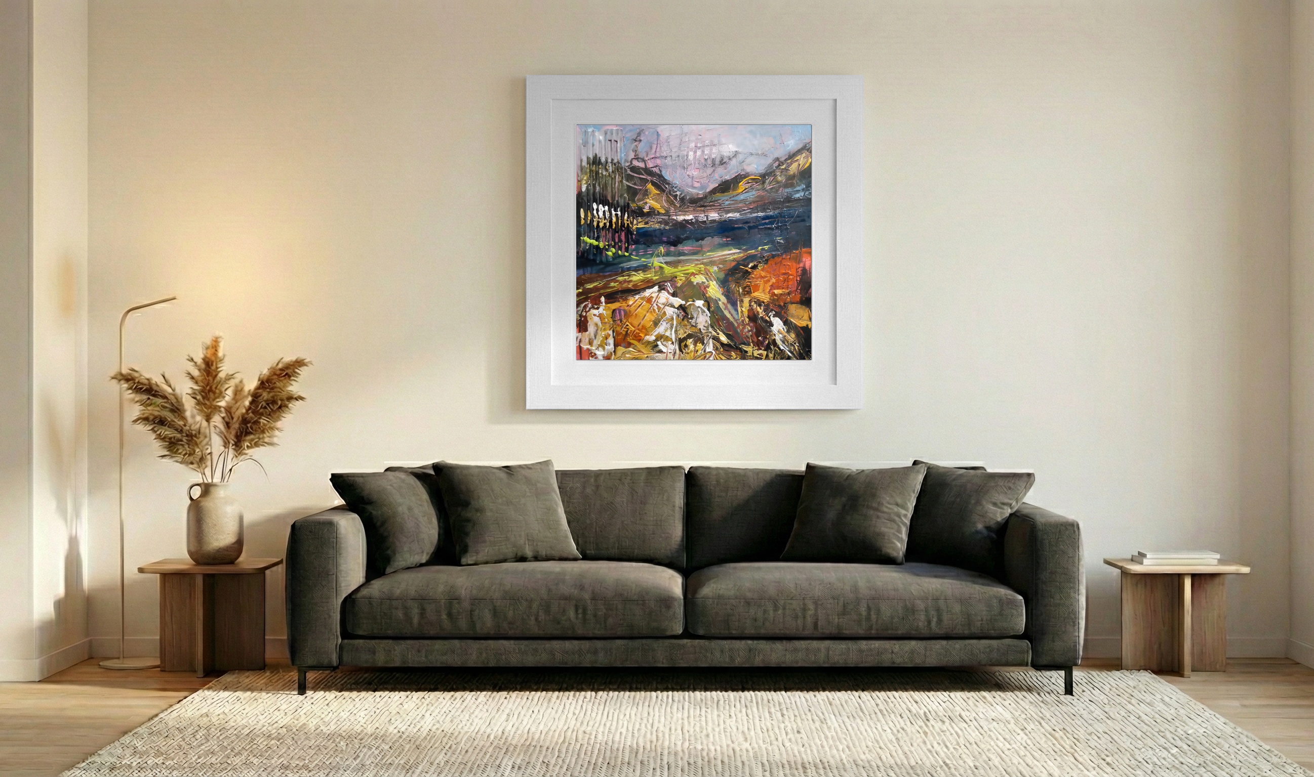 Burnt Orange Abstract with Dynamic Movement — art on the wall, room interior preview 3