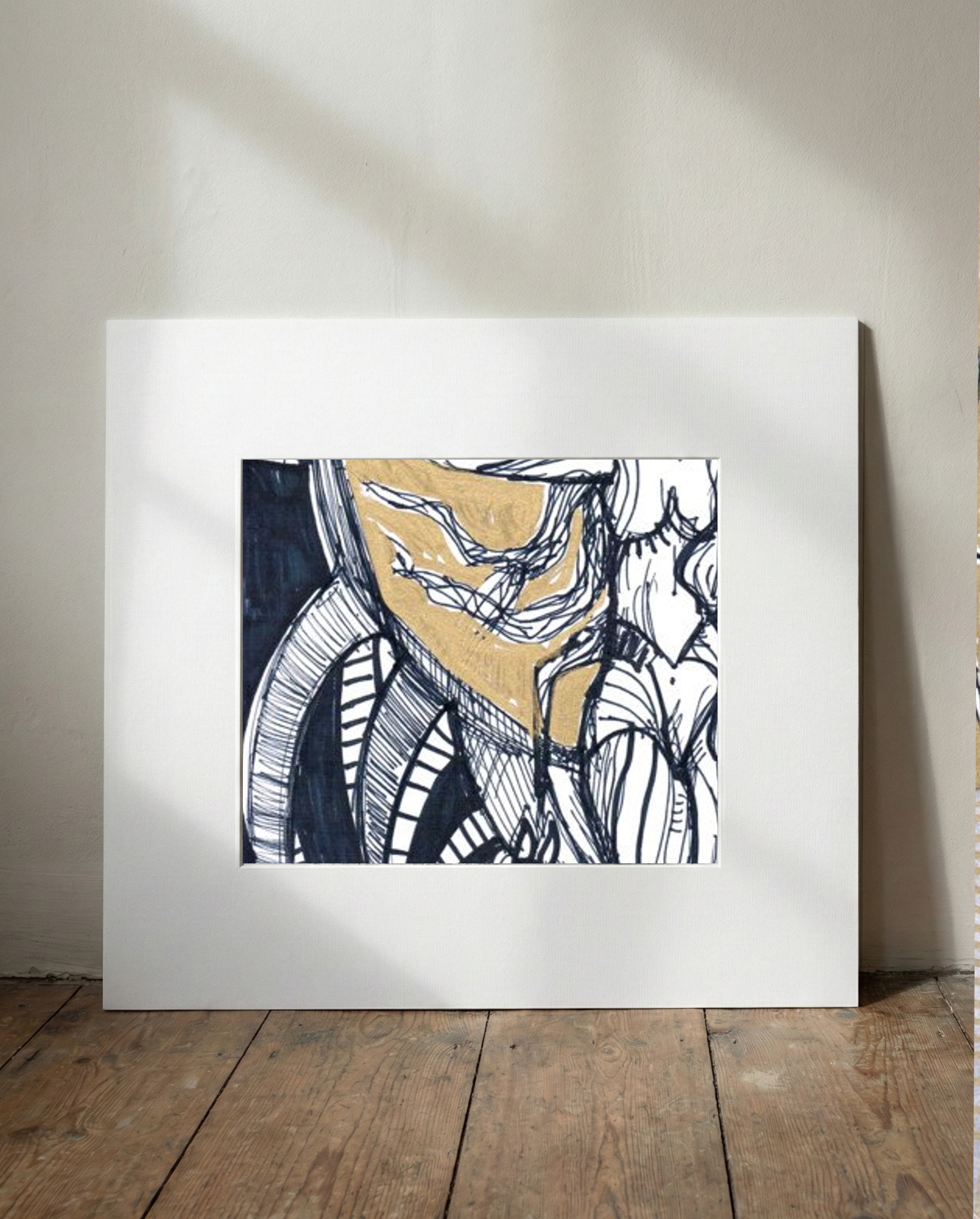 Black and Gold Venus-Haired Girl Drawing — art on the wall, room interior preview 1